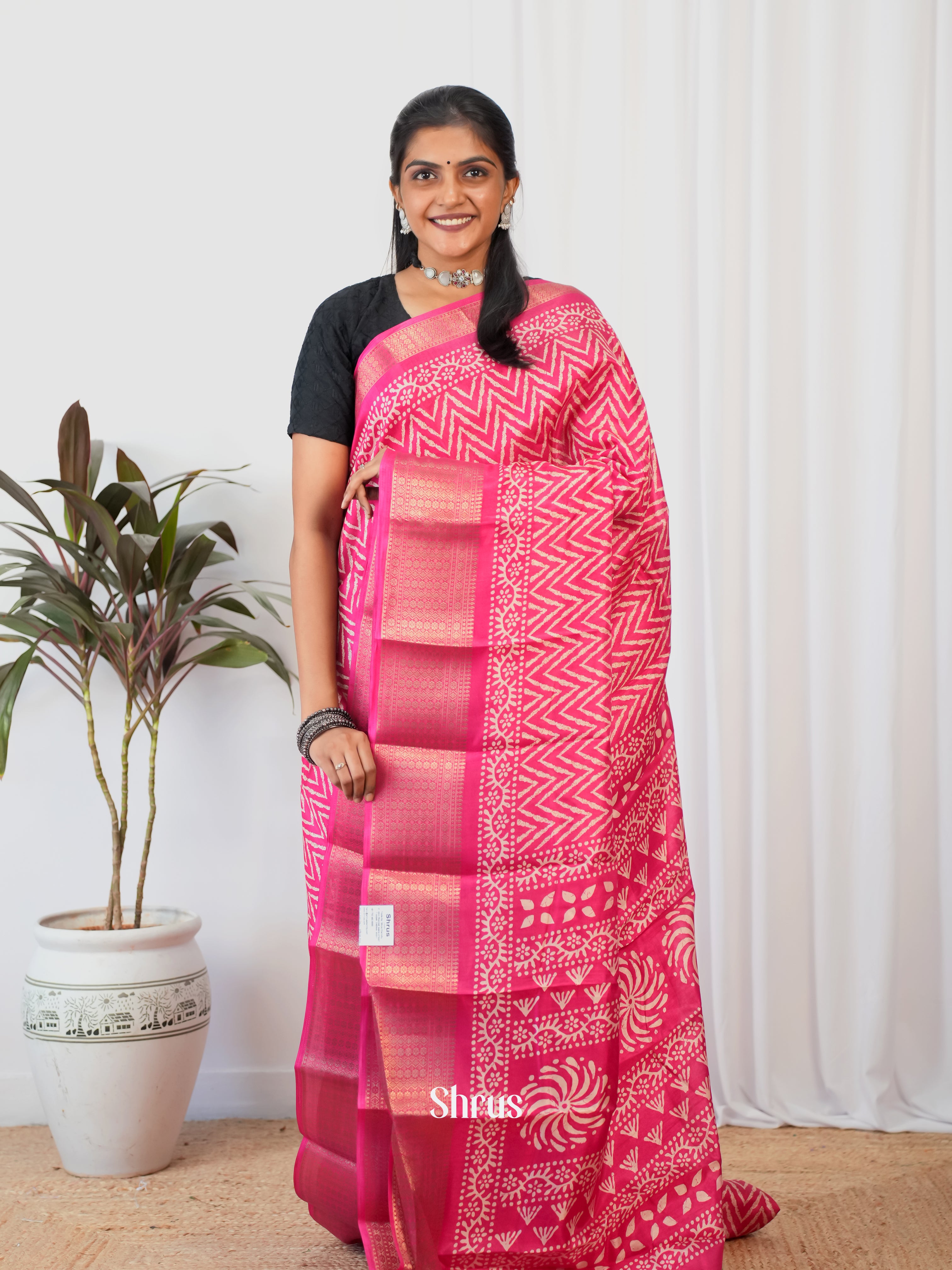 Pink - Semi Crepe Saree