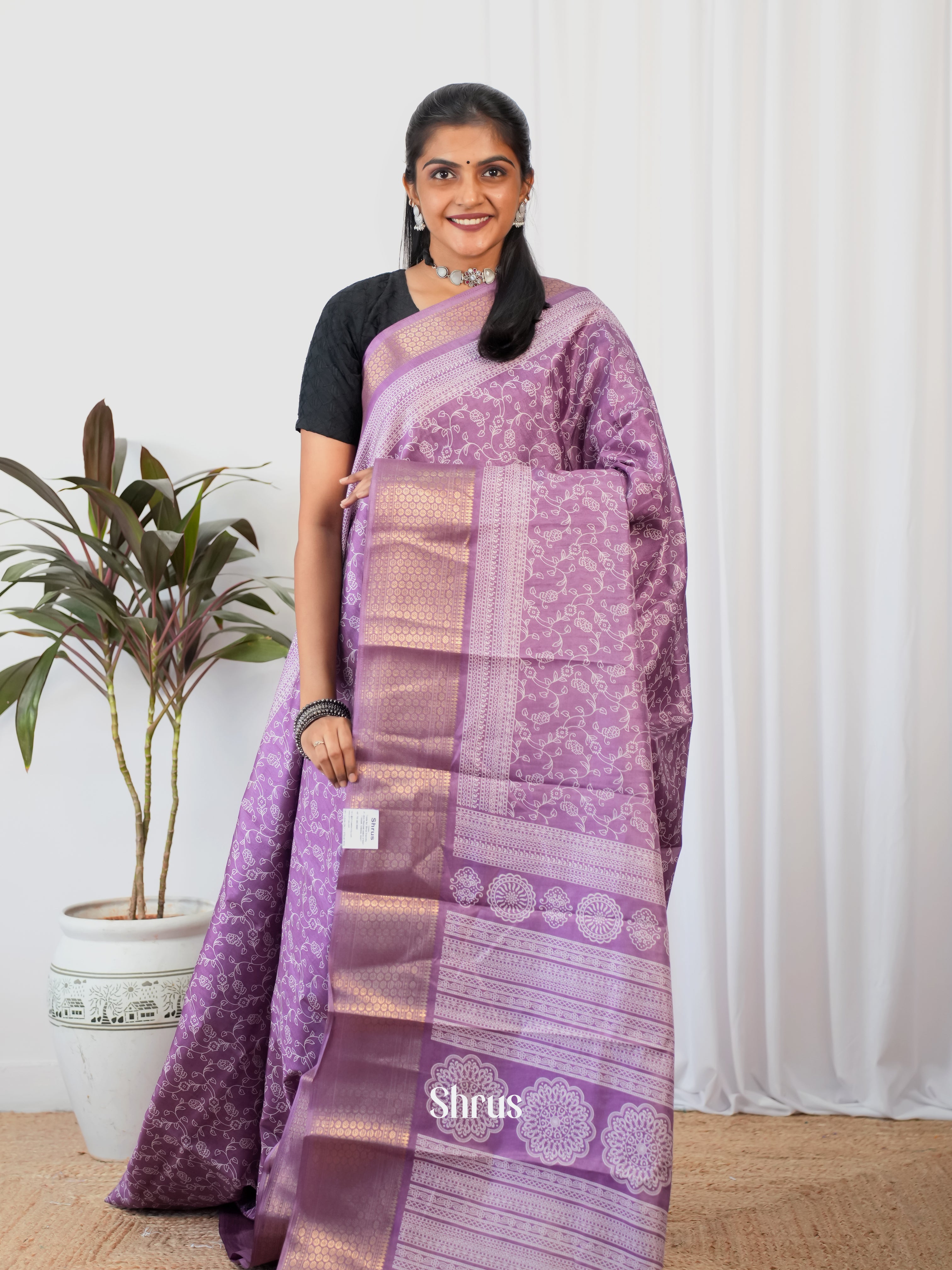 Purple - Semi Crepe Saree