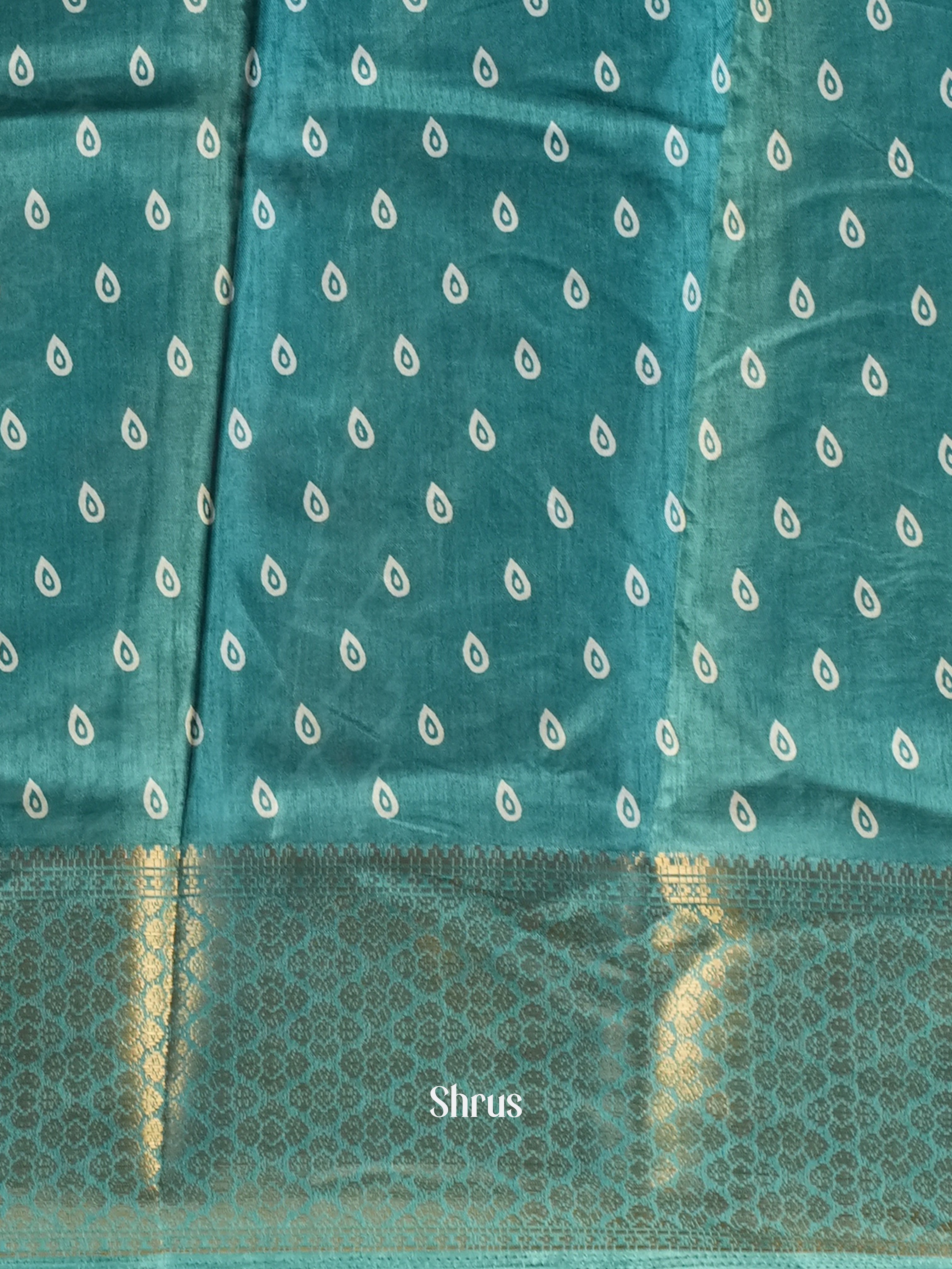 Teal - Semi Crepe Saree