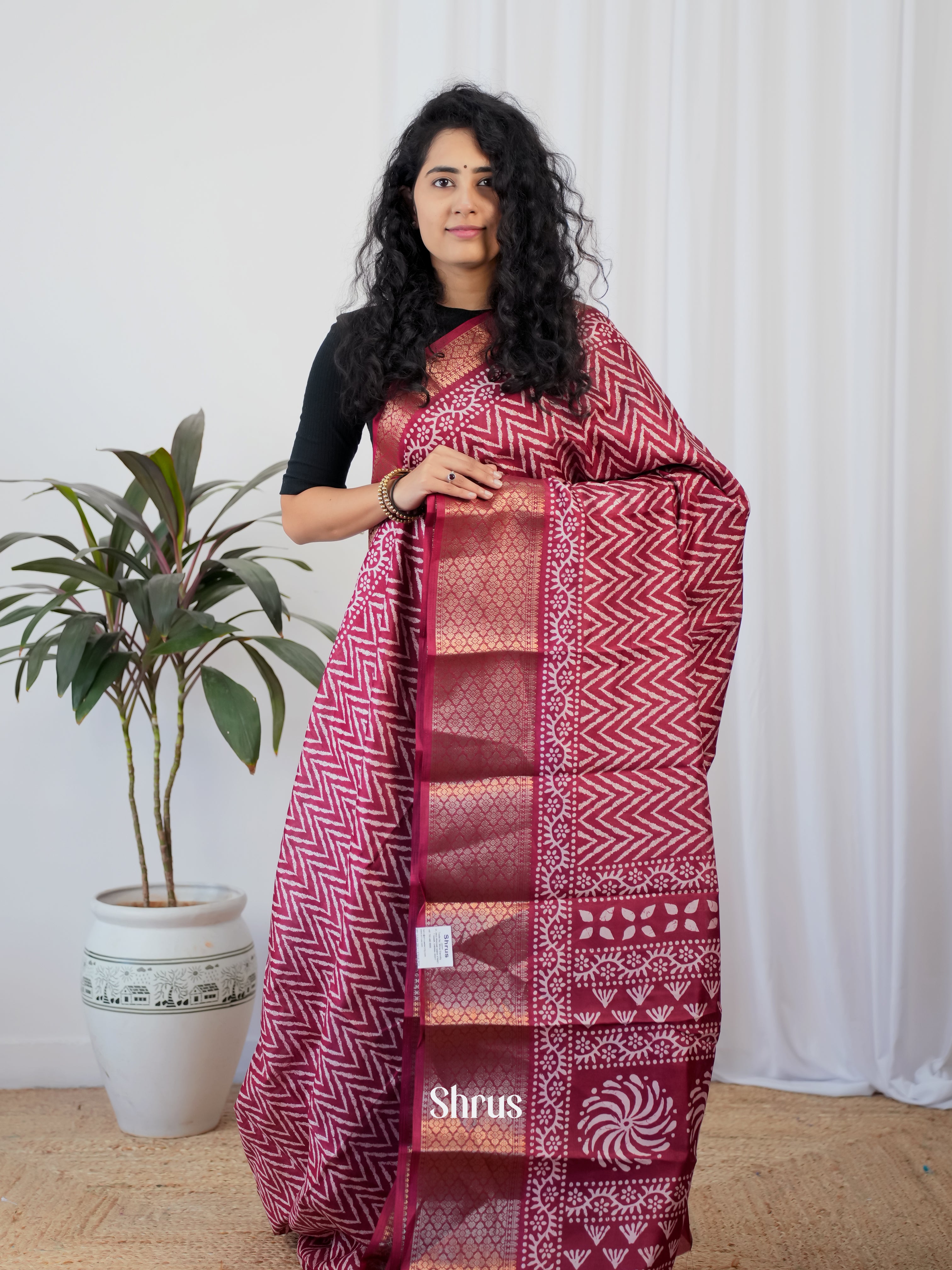 Maroon - Semi Crepe Saree