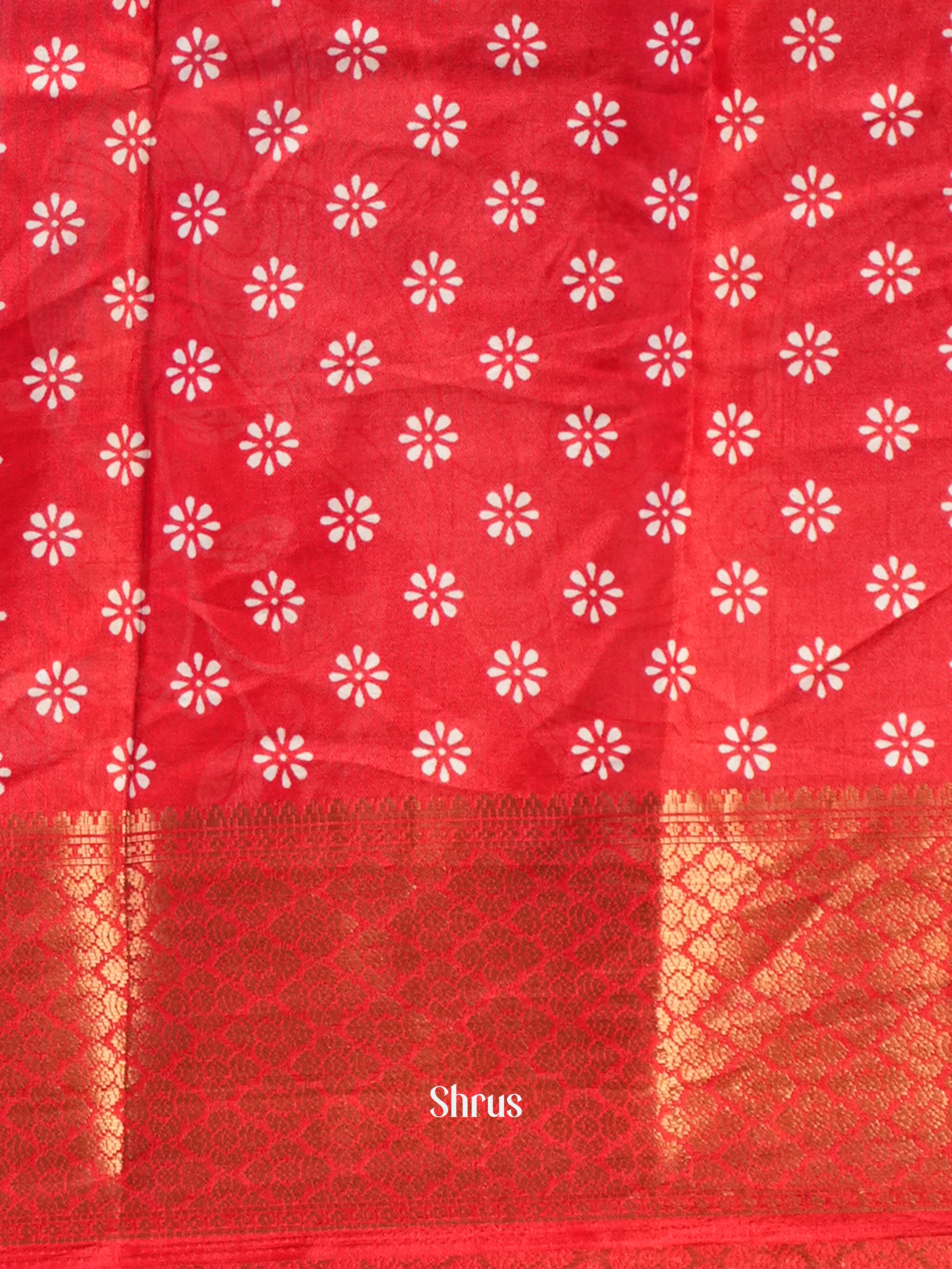 Red - Semi Crepe Saree