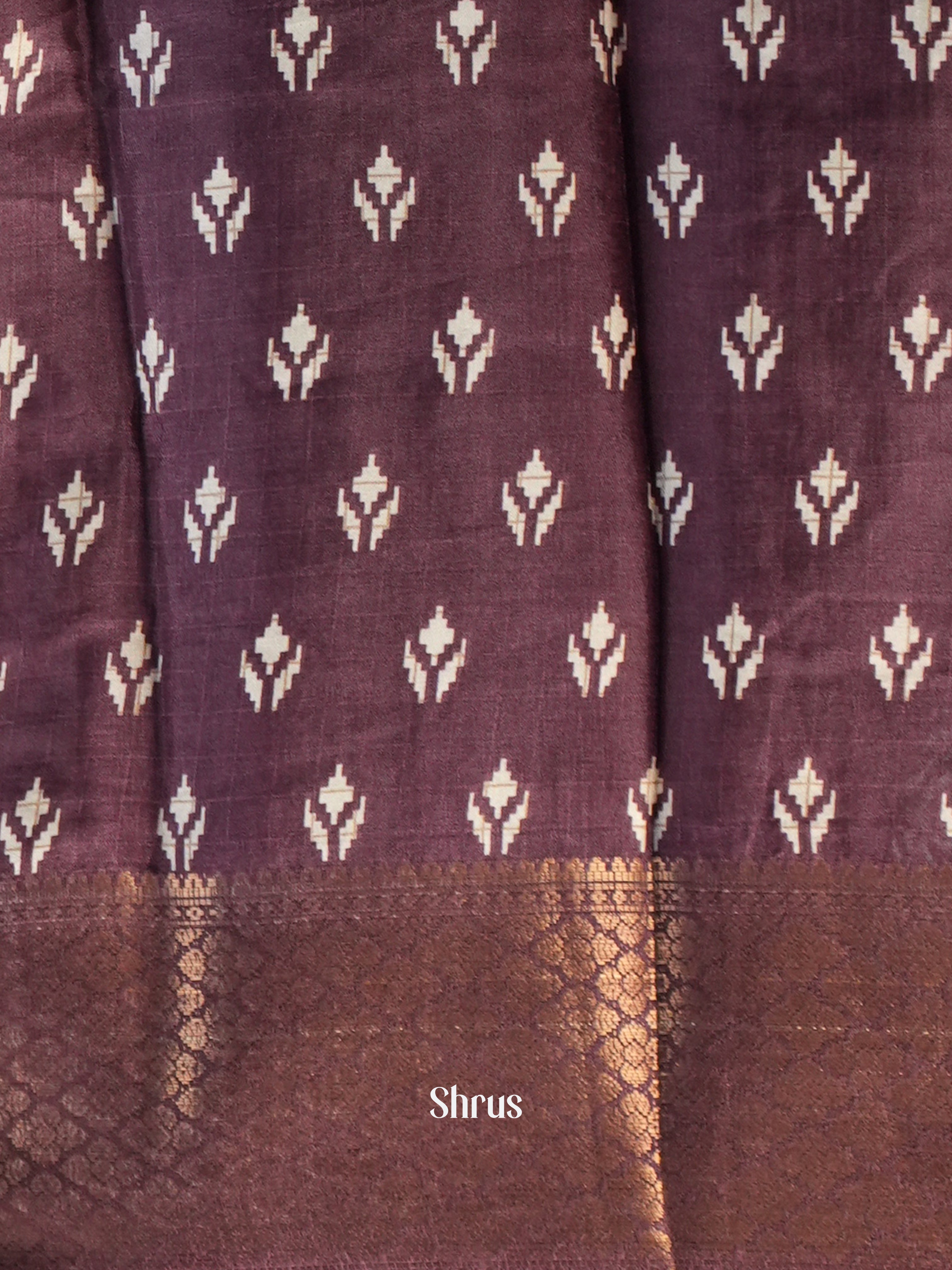 Cream & Purple- Semi Crepe Saree