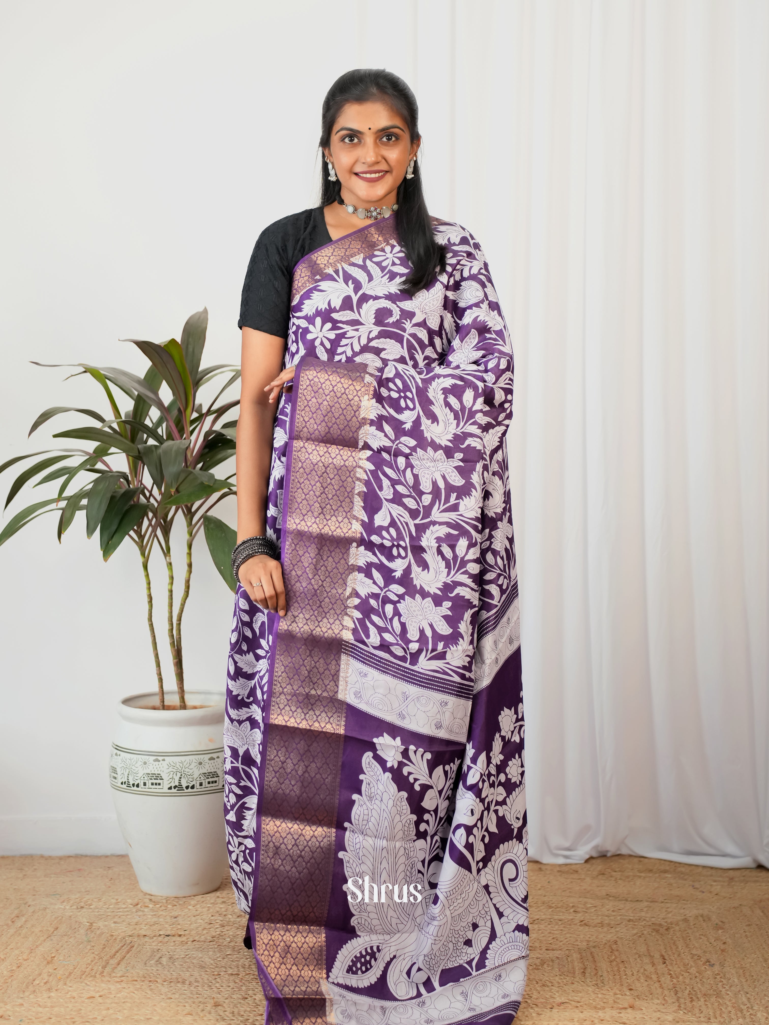 Purple - Semi Crepe Saree