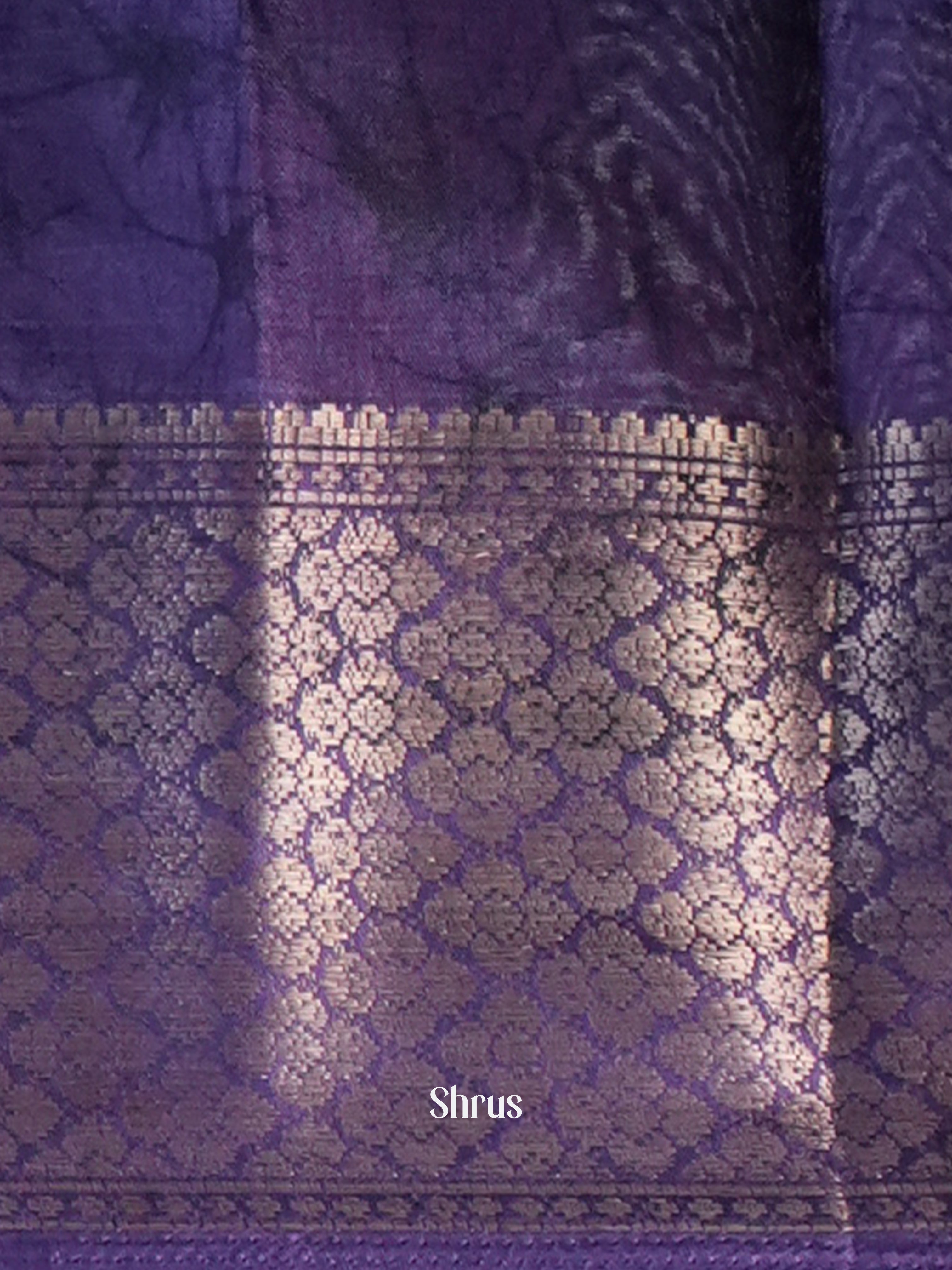 Cream & Purple - Semi Crepe Saree