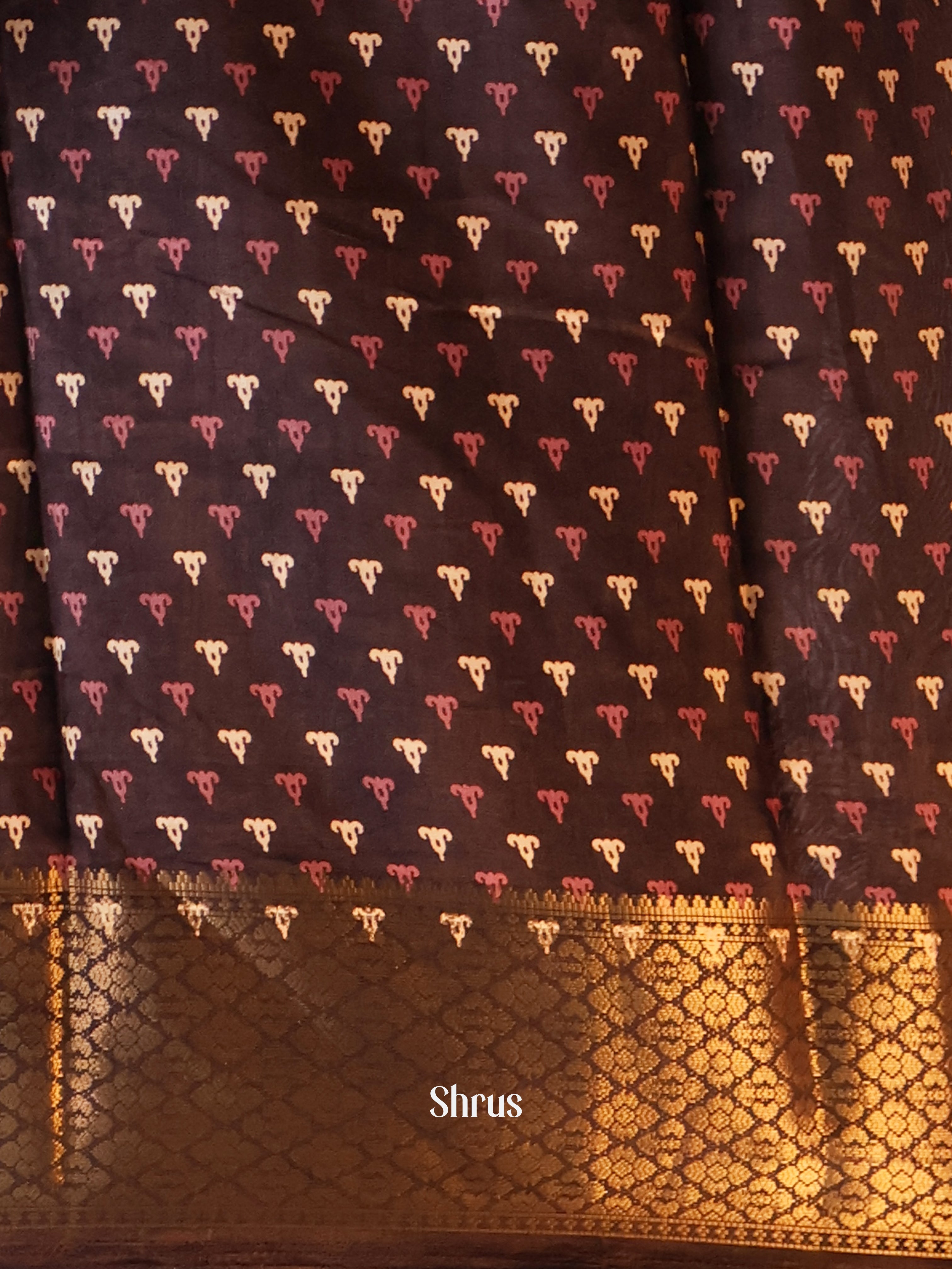 Brown - Semi Crepe Saree