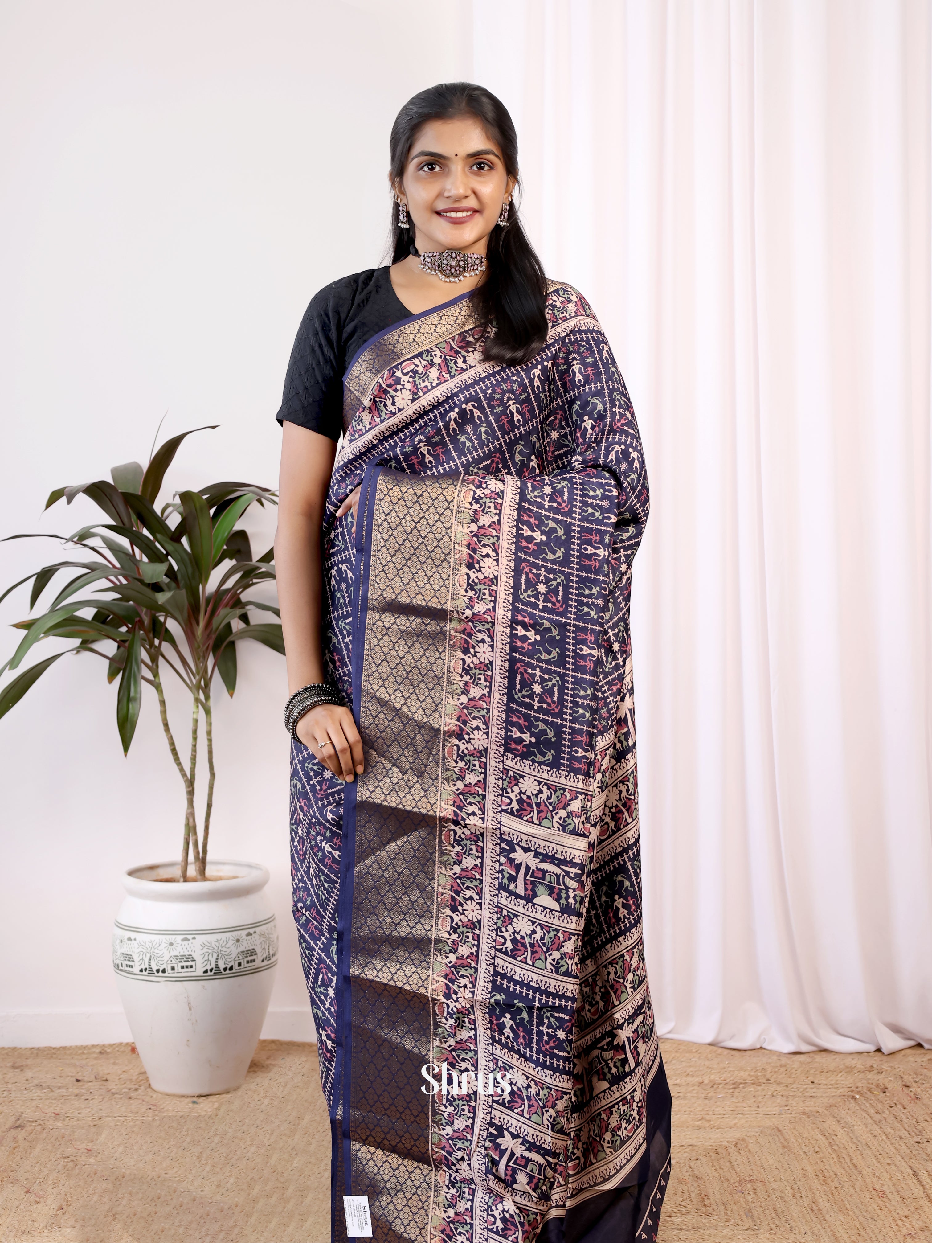 Blue - Semi Crepe Saree