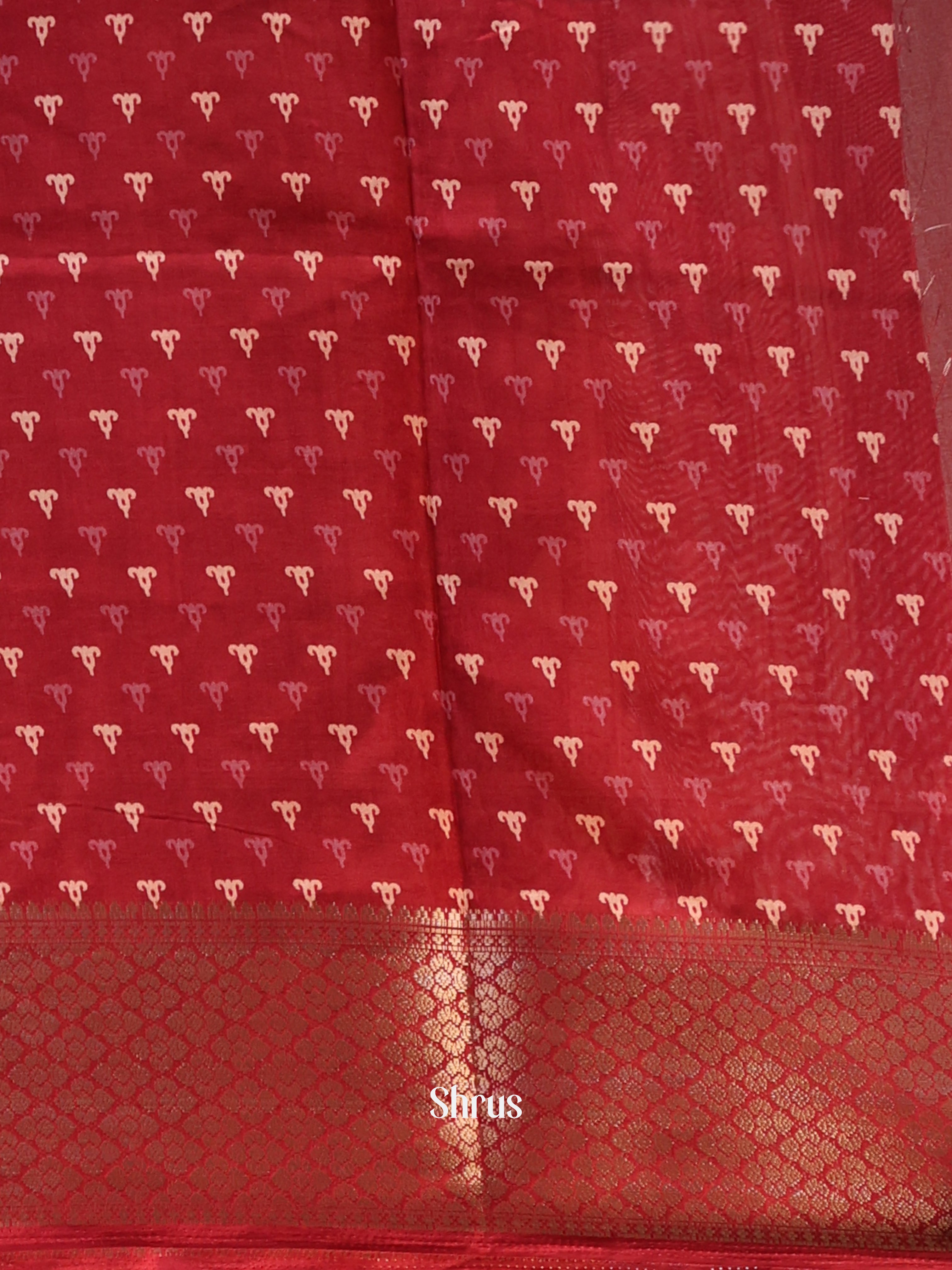 Red - Semi Crepe Saree