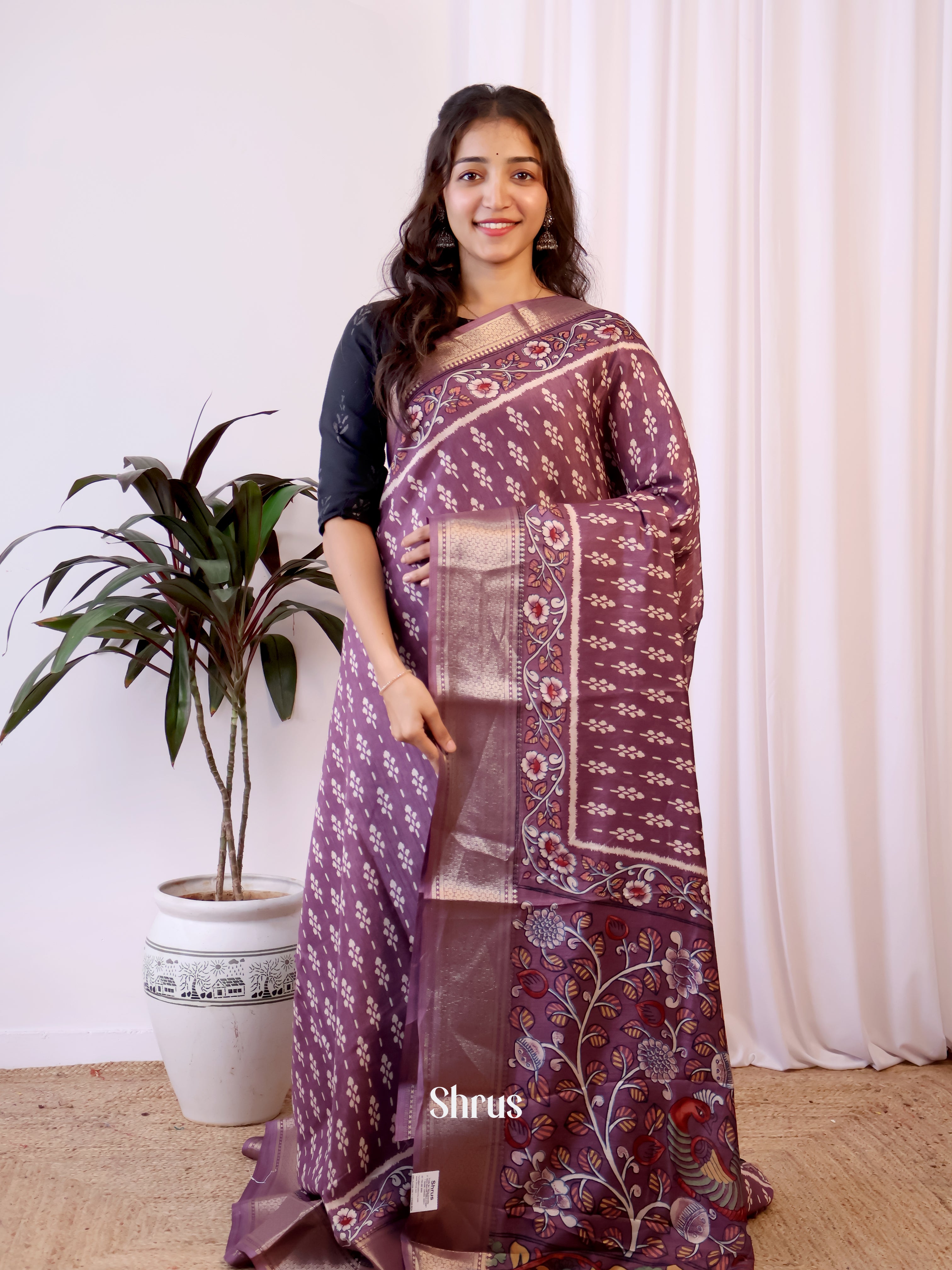 Purple - Semi Crepe Saree