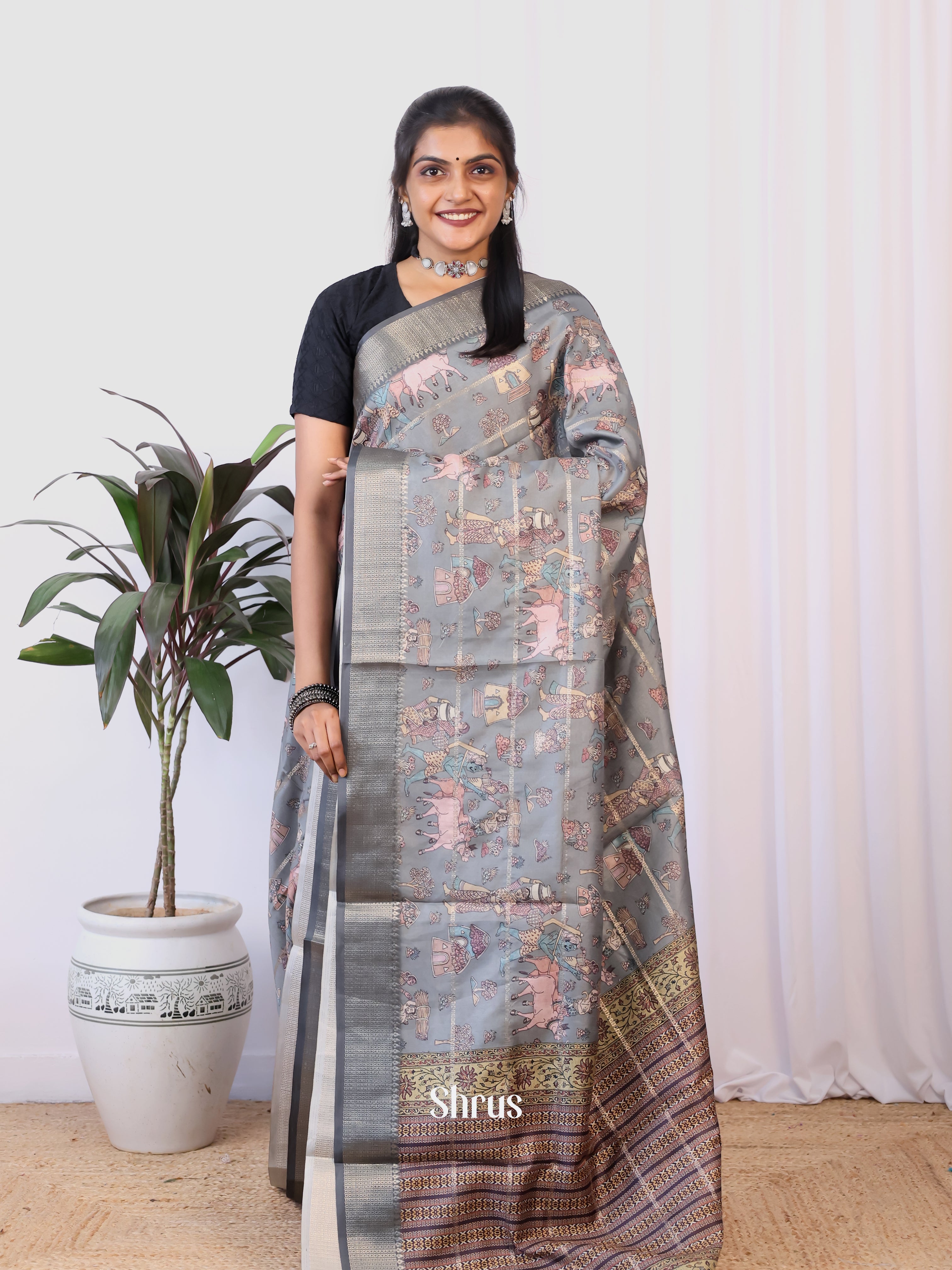 Grey- Semi Dola silk Saree