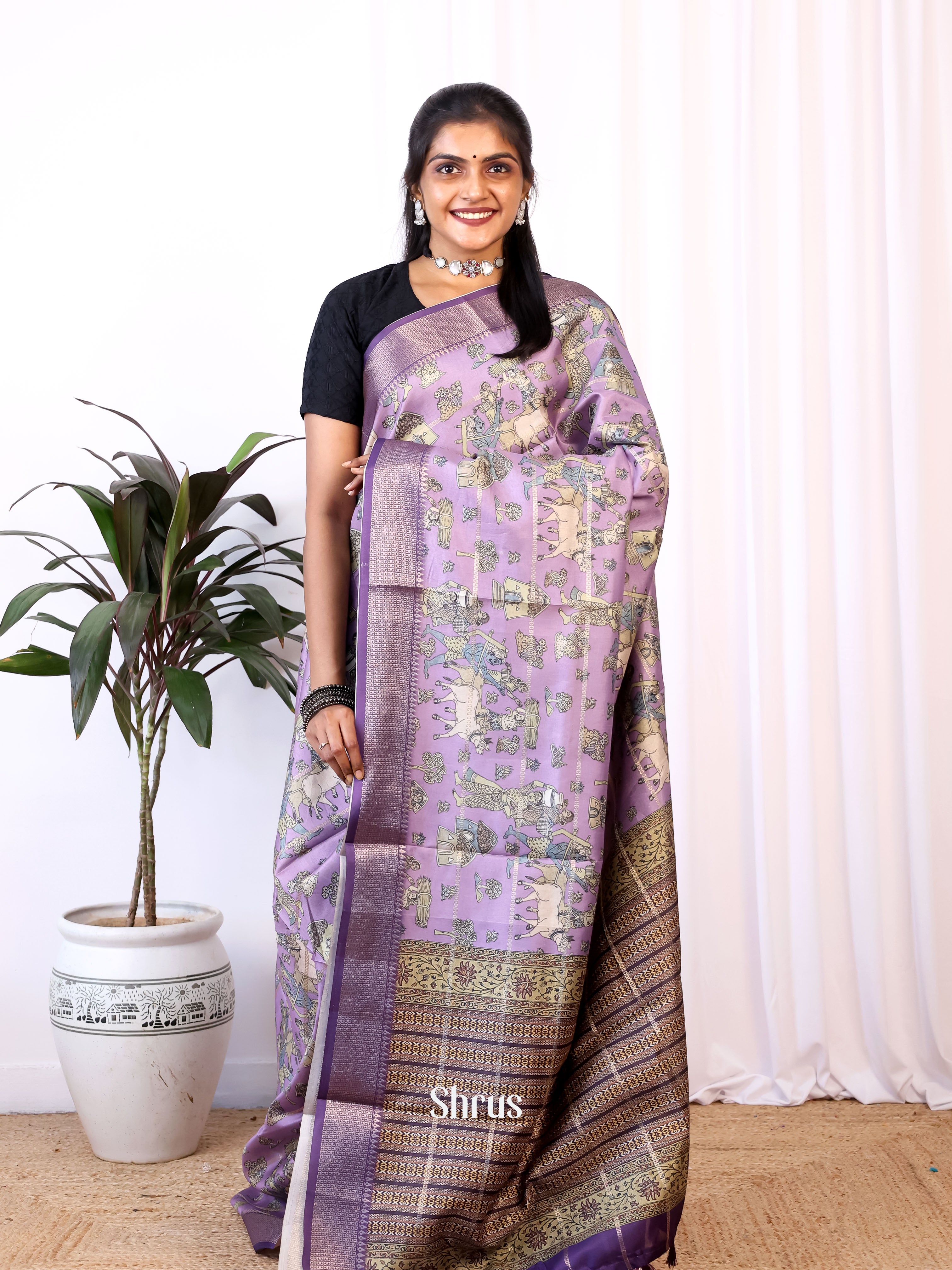 Purple - Semi Dola silk Saree