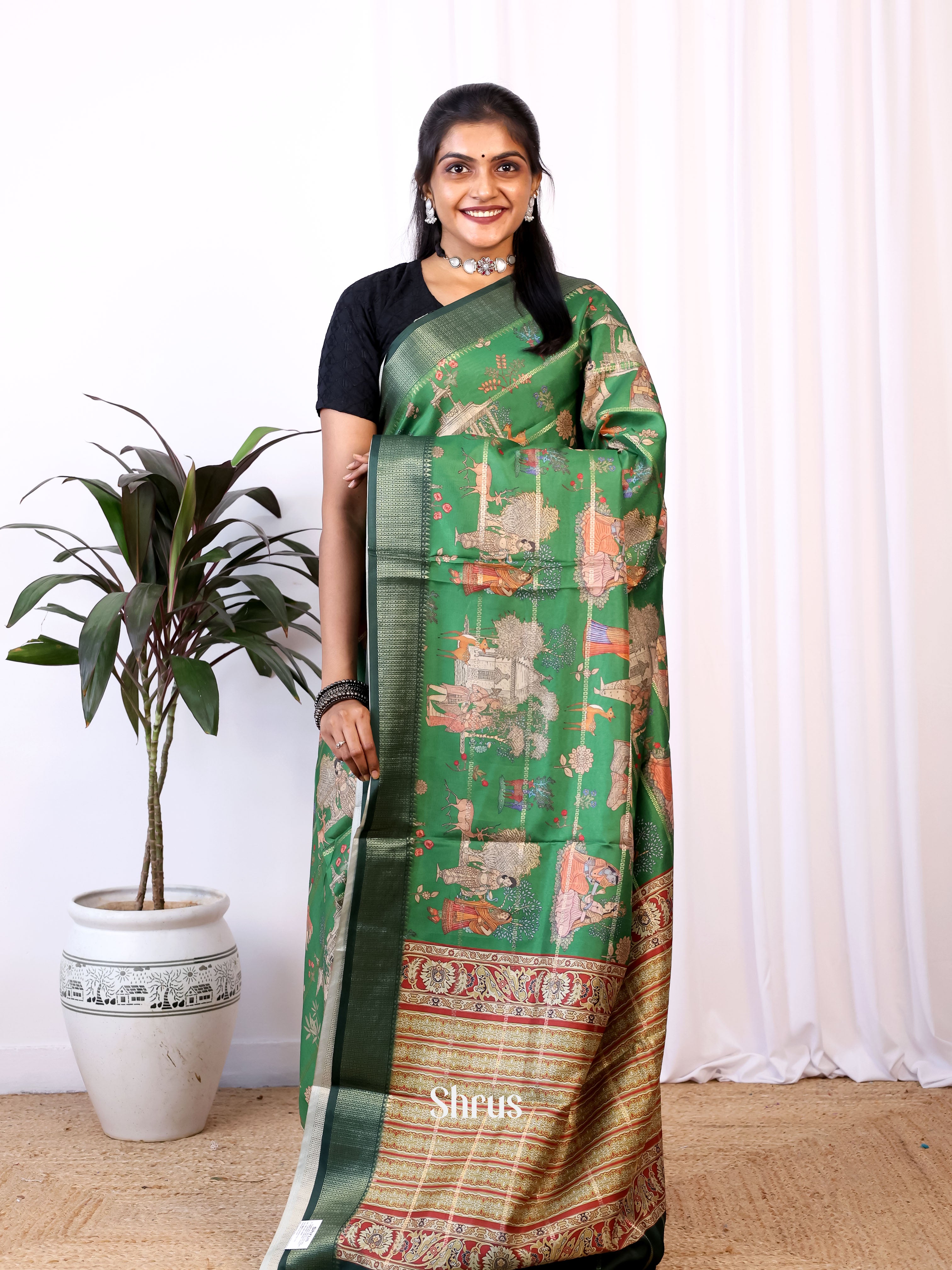 Green - Semi Dola silk Saree