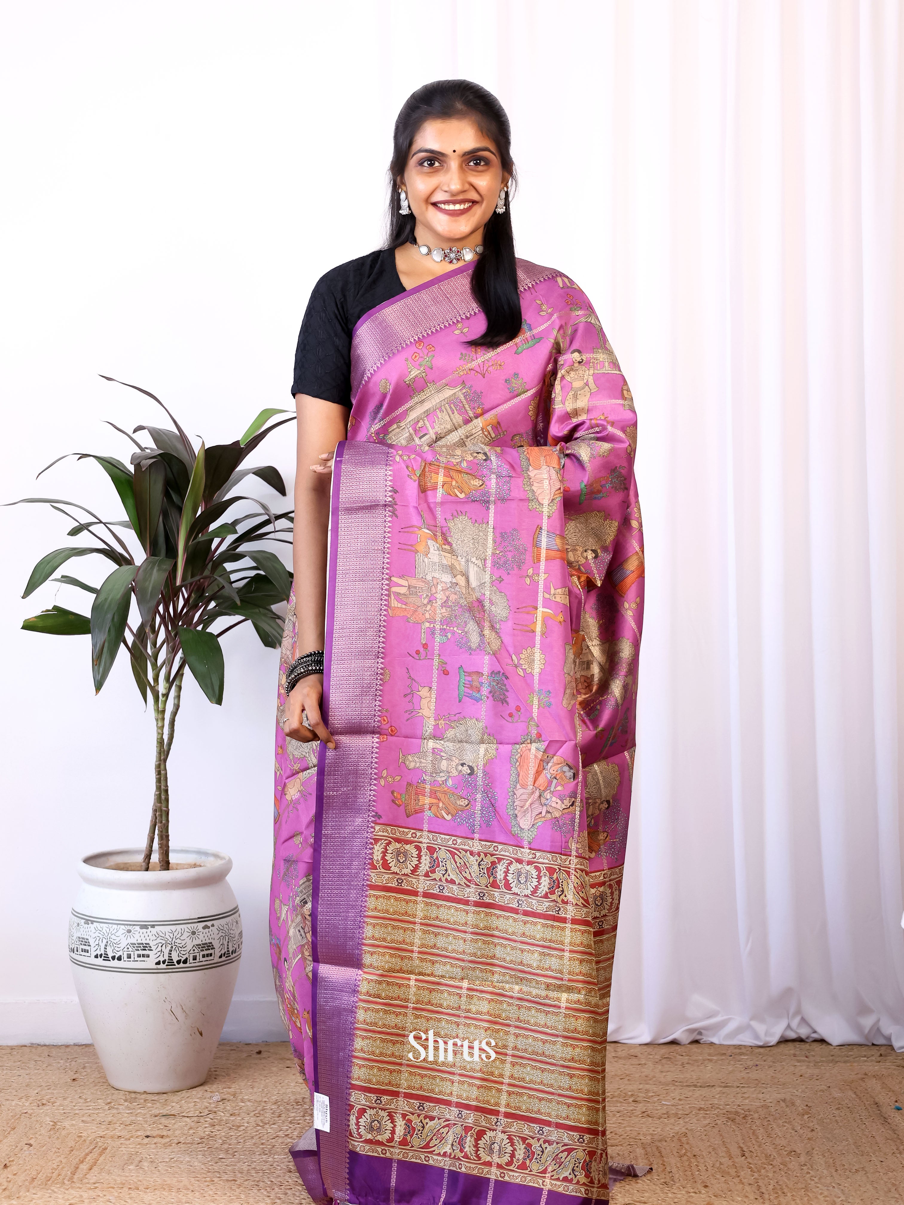 Purple  - Semi Dola silk Saree