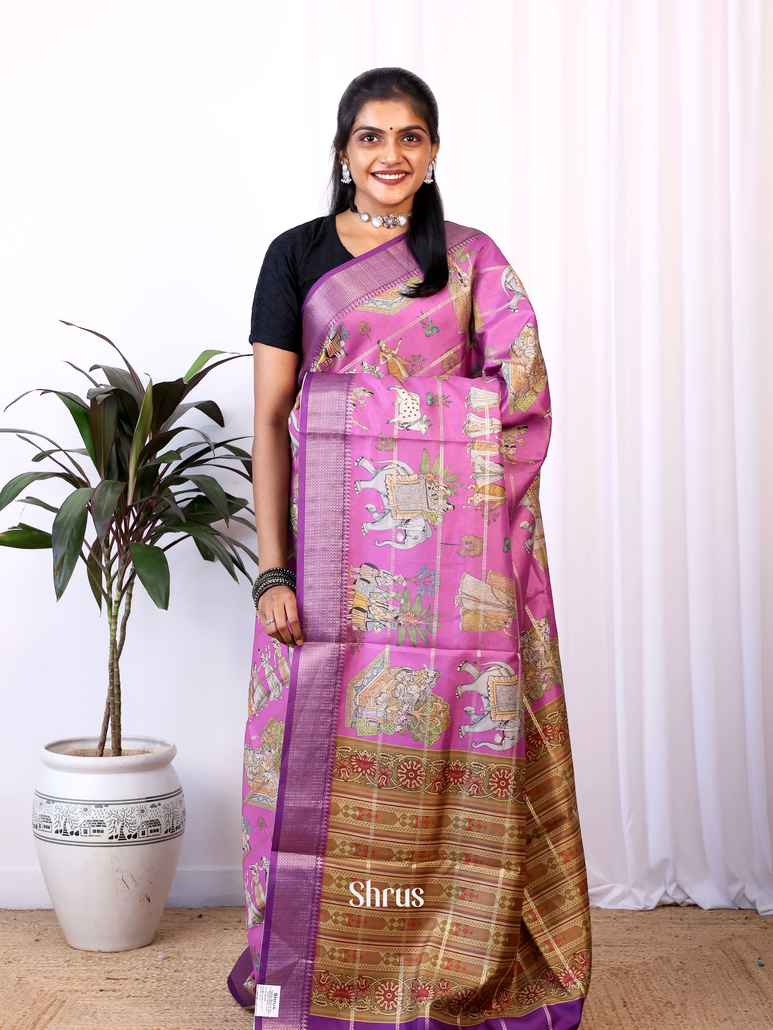 Purple - Semi Dola silk Saree