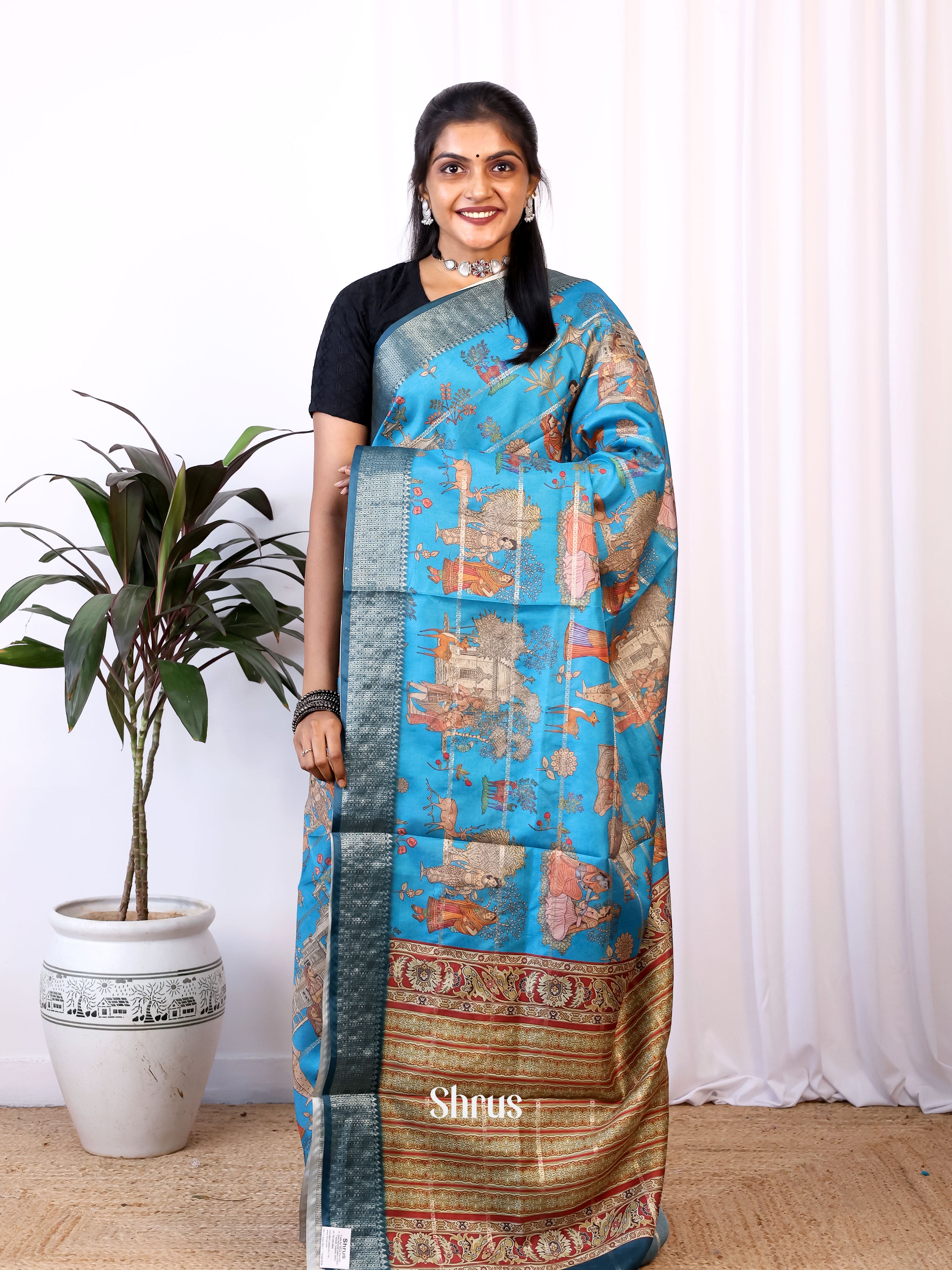 Blue - Semi Dola silk Saree