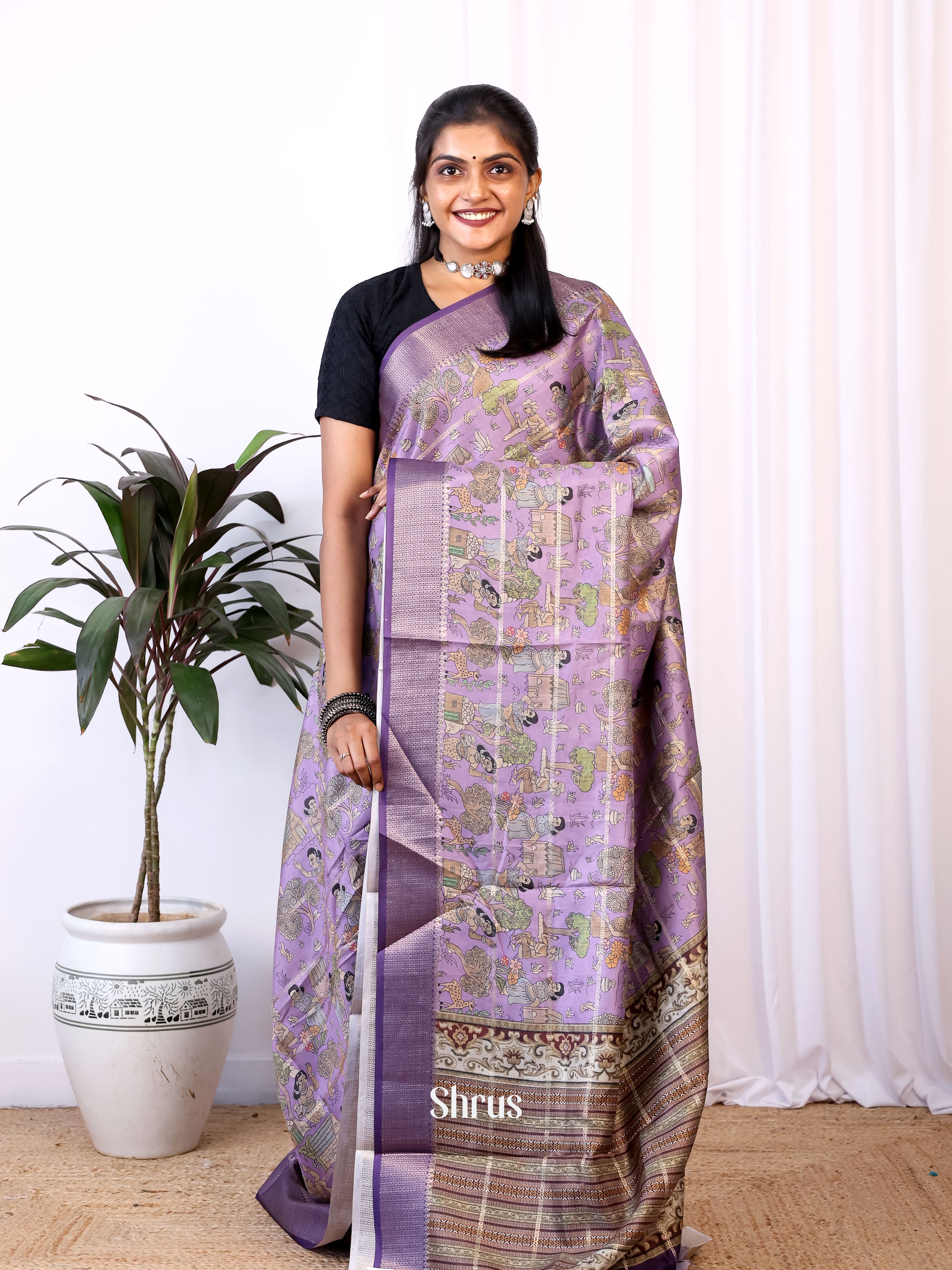 Purple  - Semi Dola silk Saree