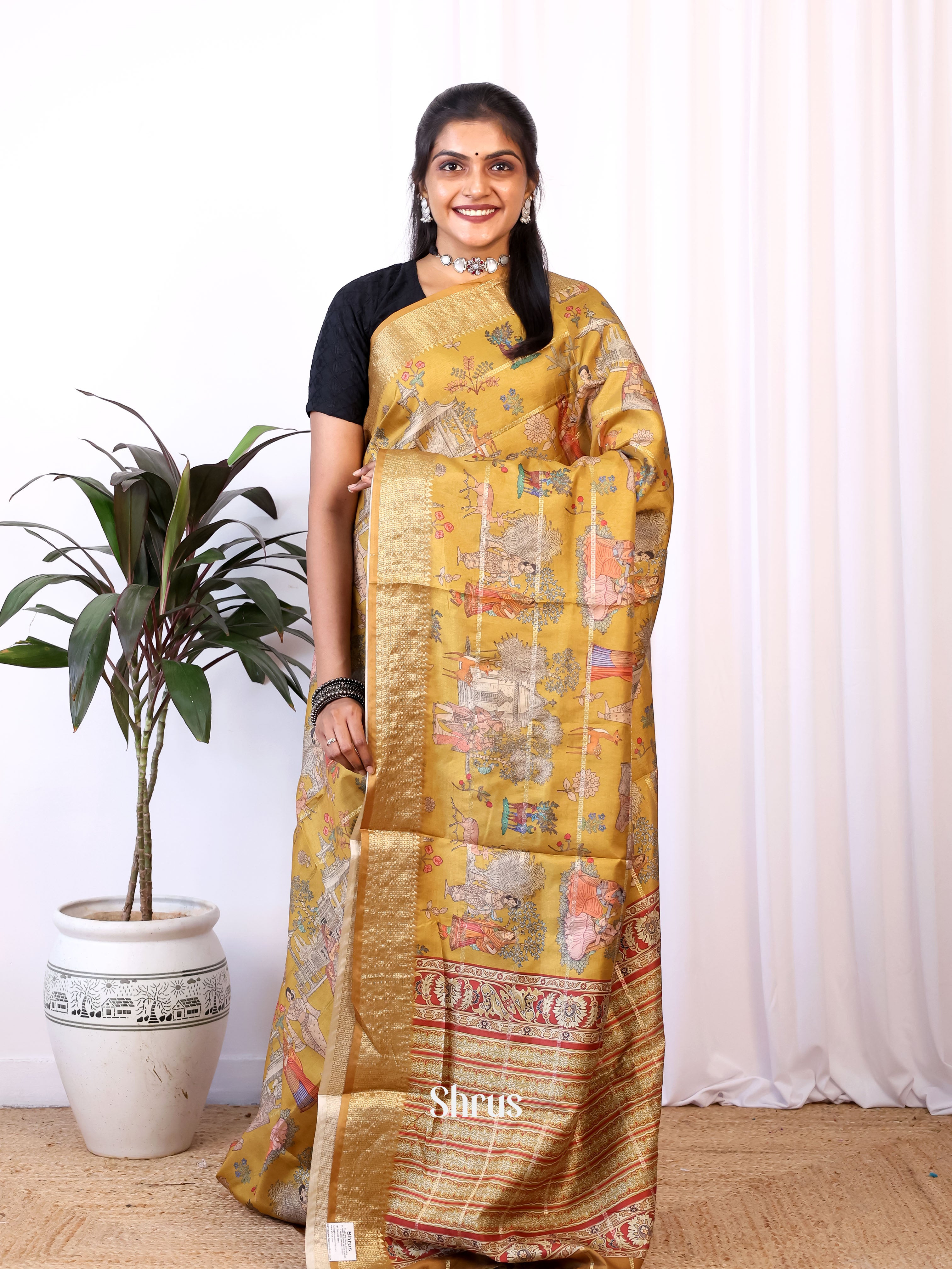 Brown - Semi Dola silk Saree