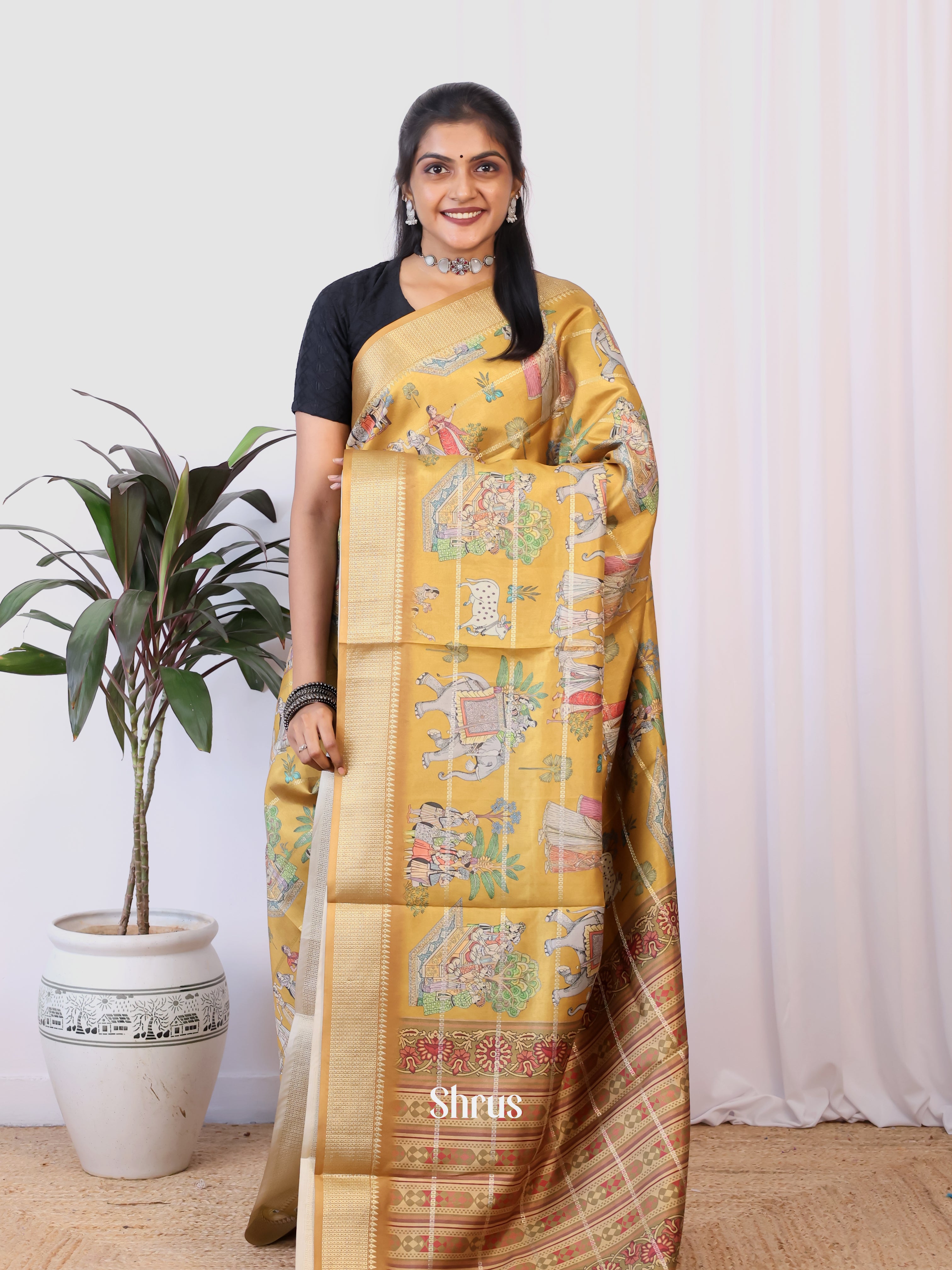 Beige  - Semi Dola silk Saree