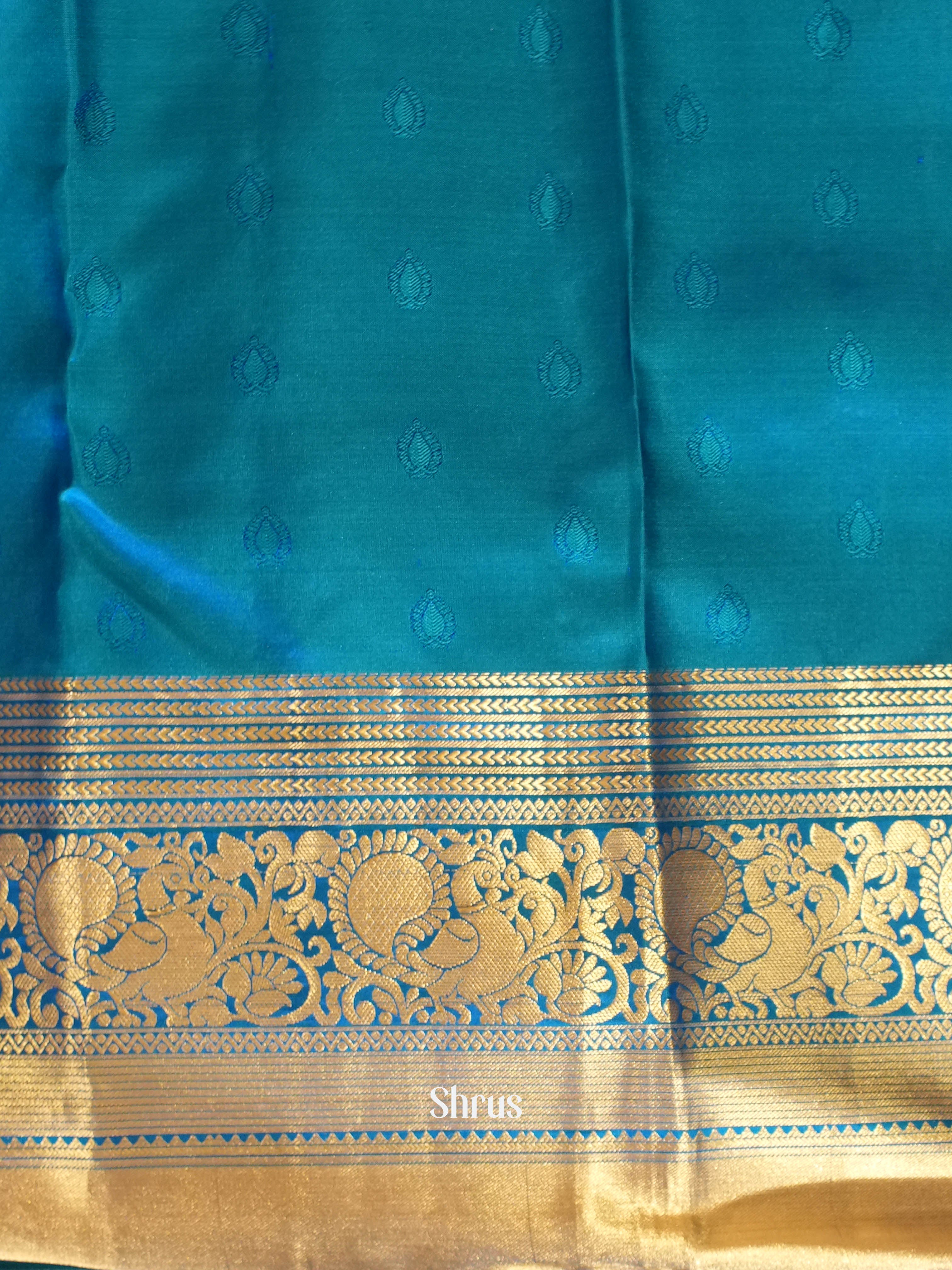 Orangish Pink & Blue - Kanchipuram silk Saree