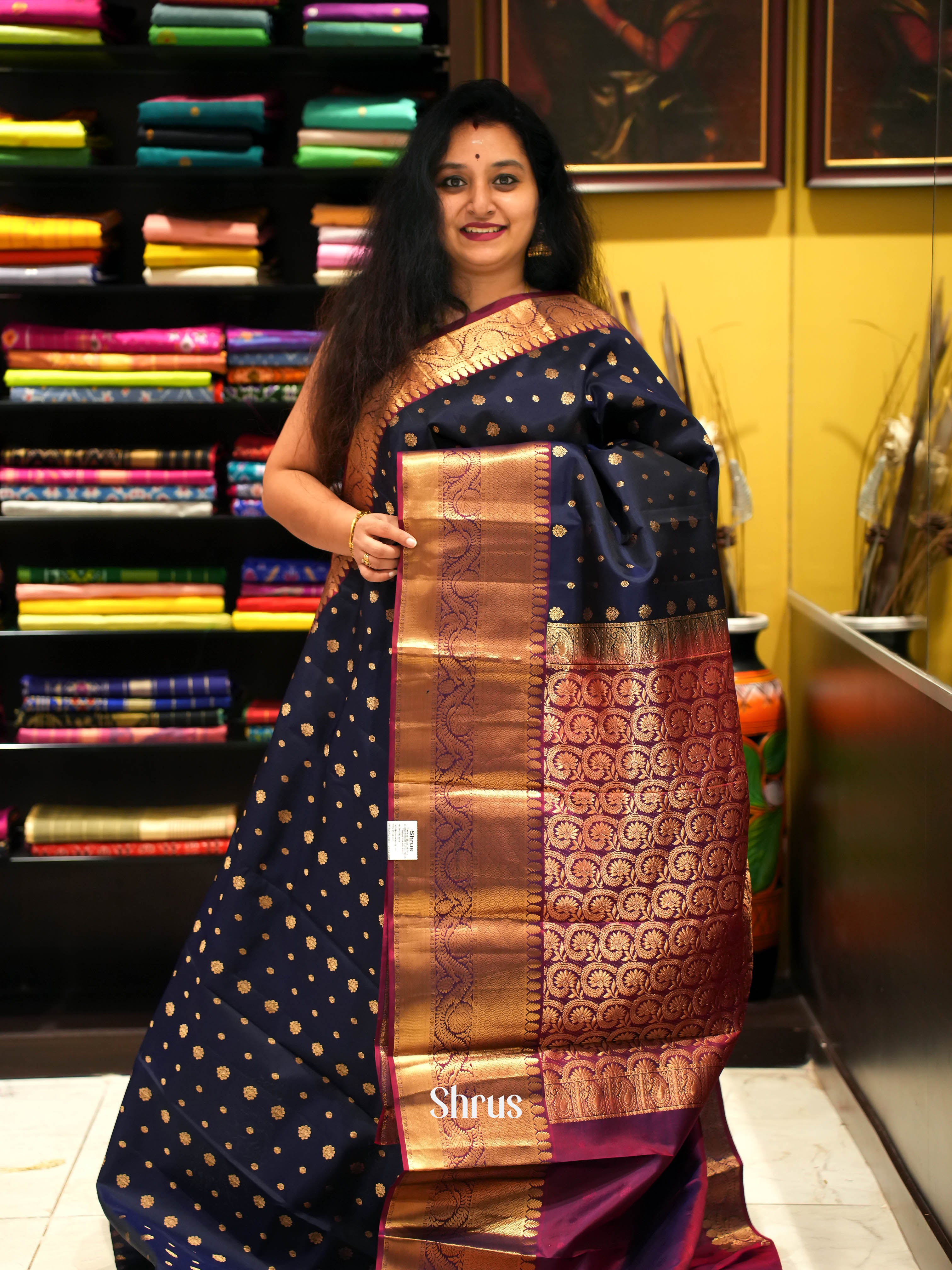 Blue & Wine - Kanchipuram silk Saree