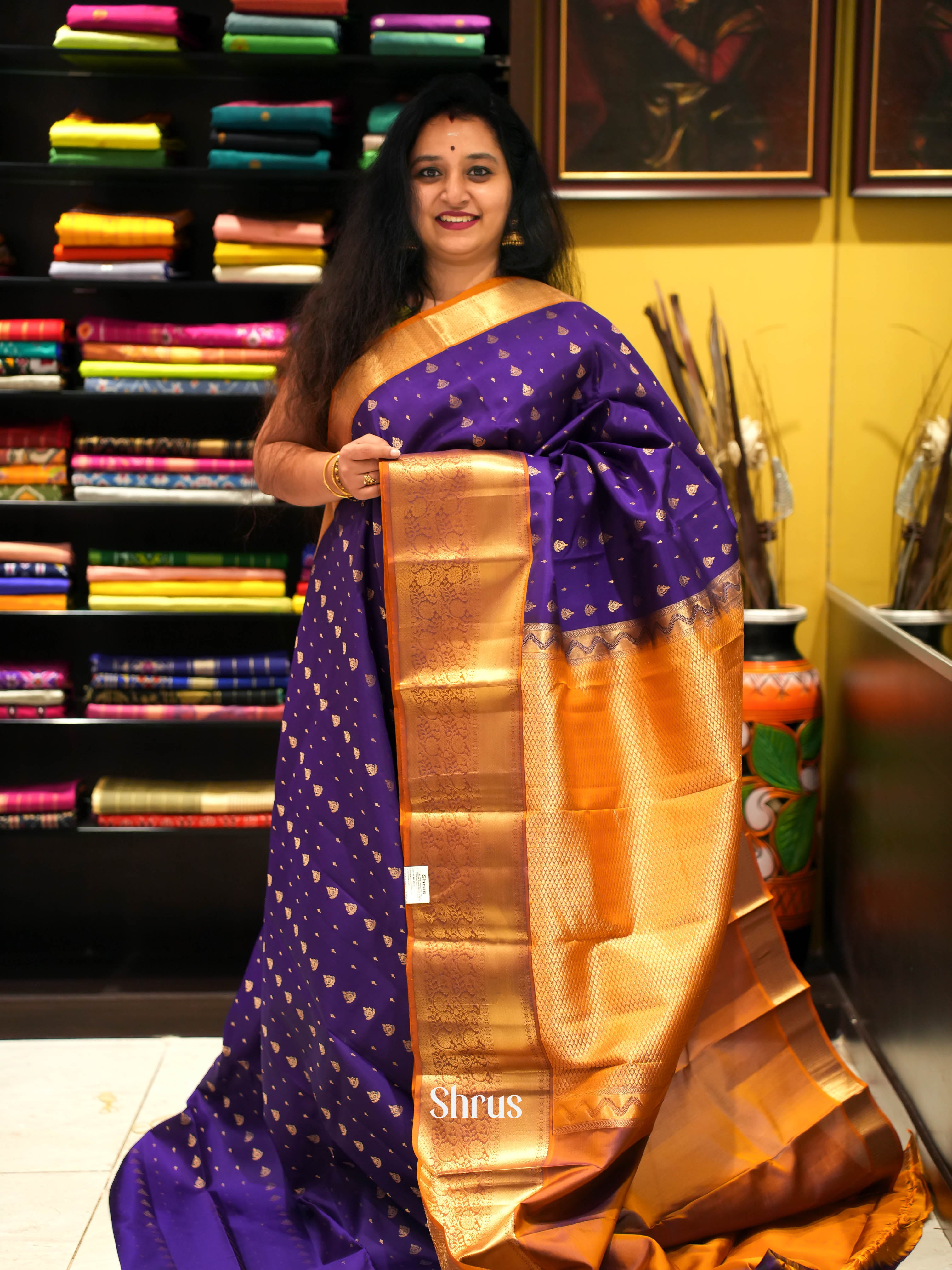 Violet & Brown - Kanchipuram silk Saree