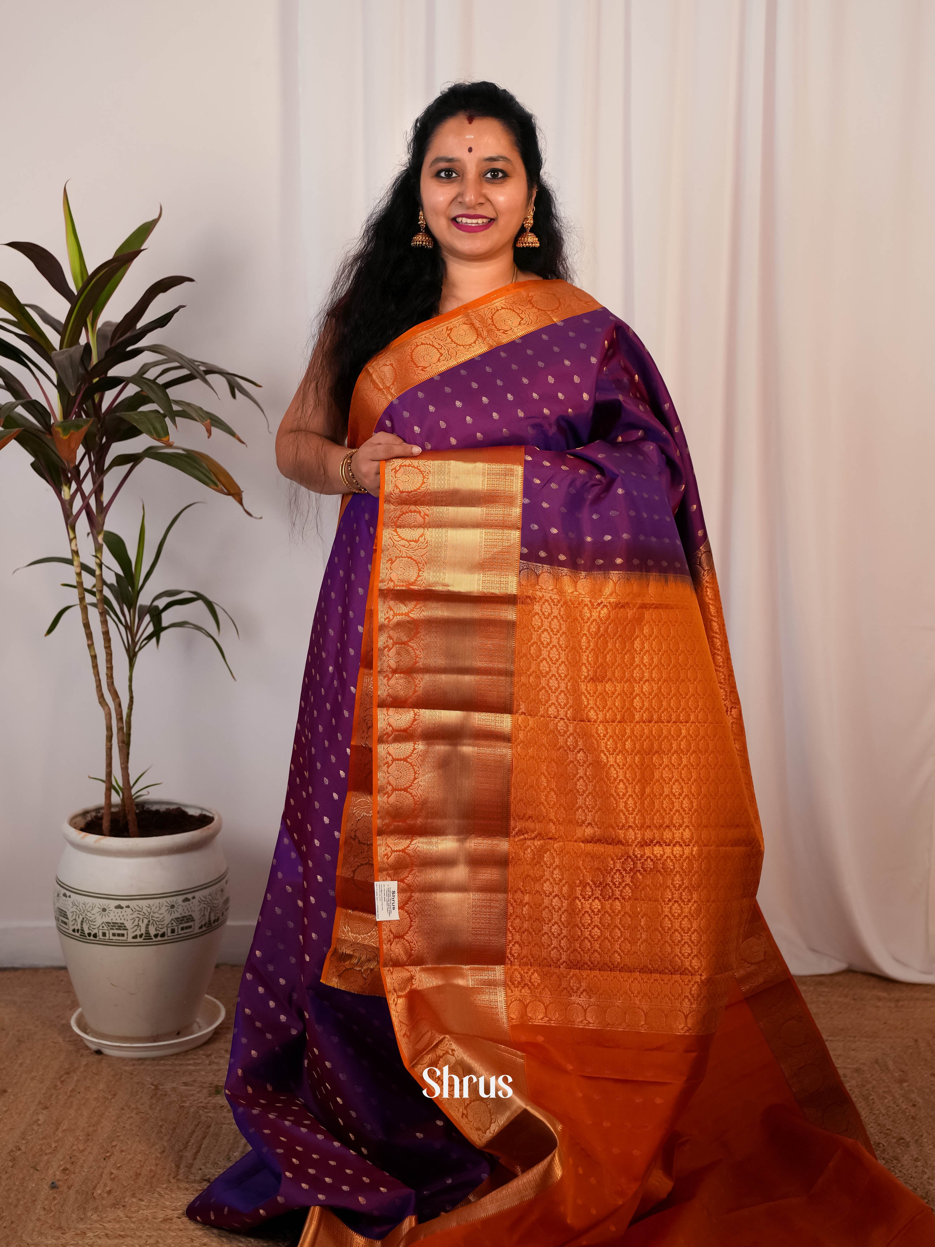 Violet  & Orange- Kanchipuram silk Saree