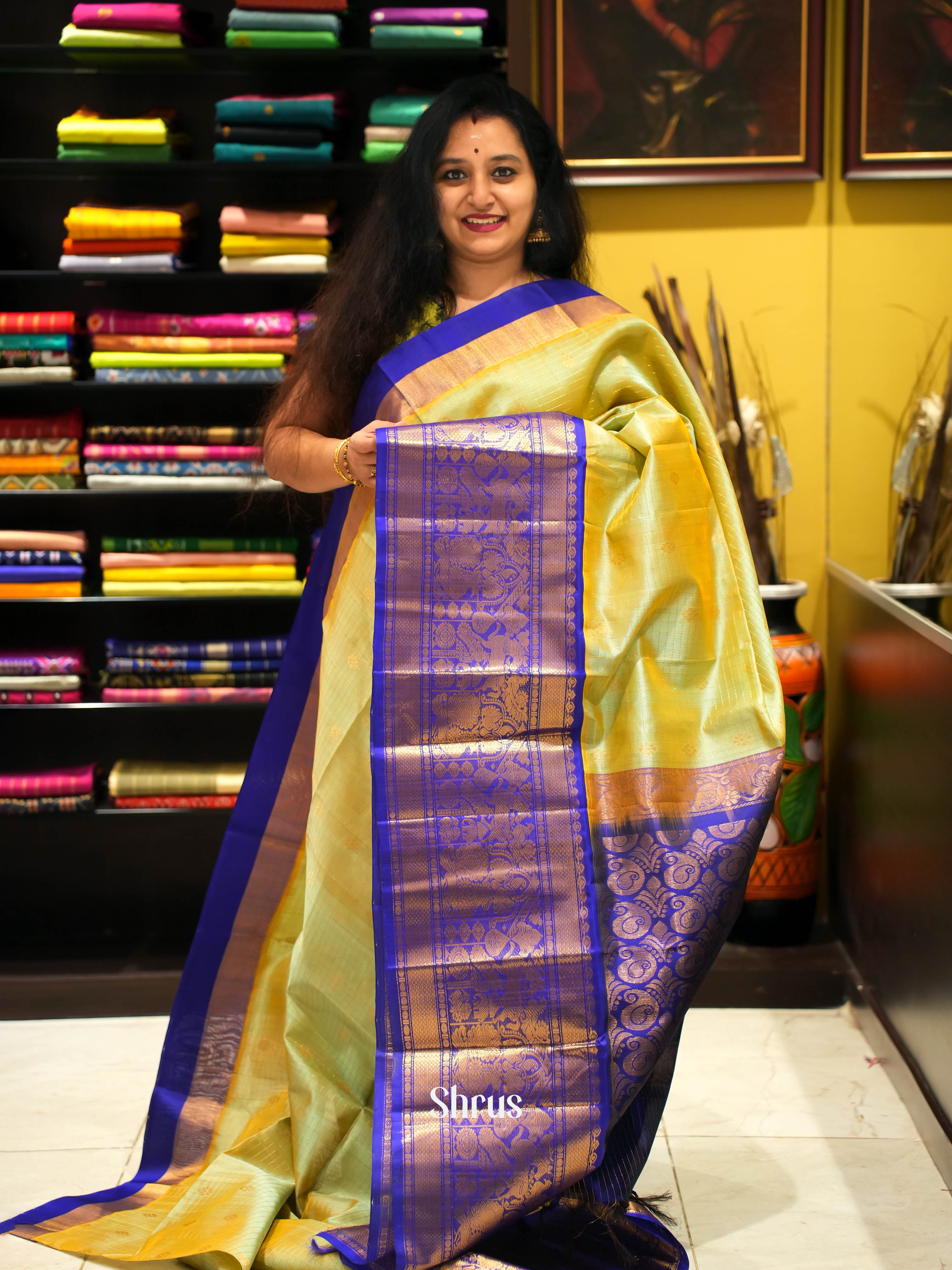 Double Shaded Green & Blue - Silk Cotton Saree