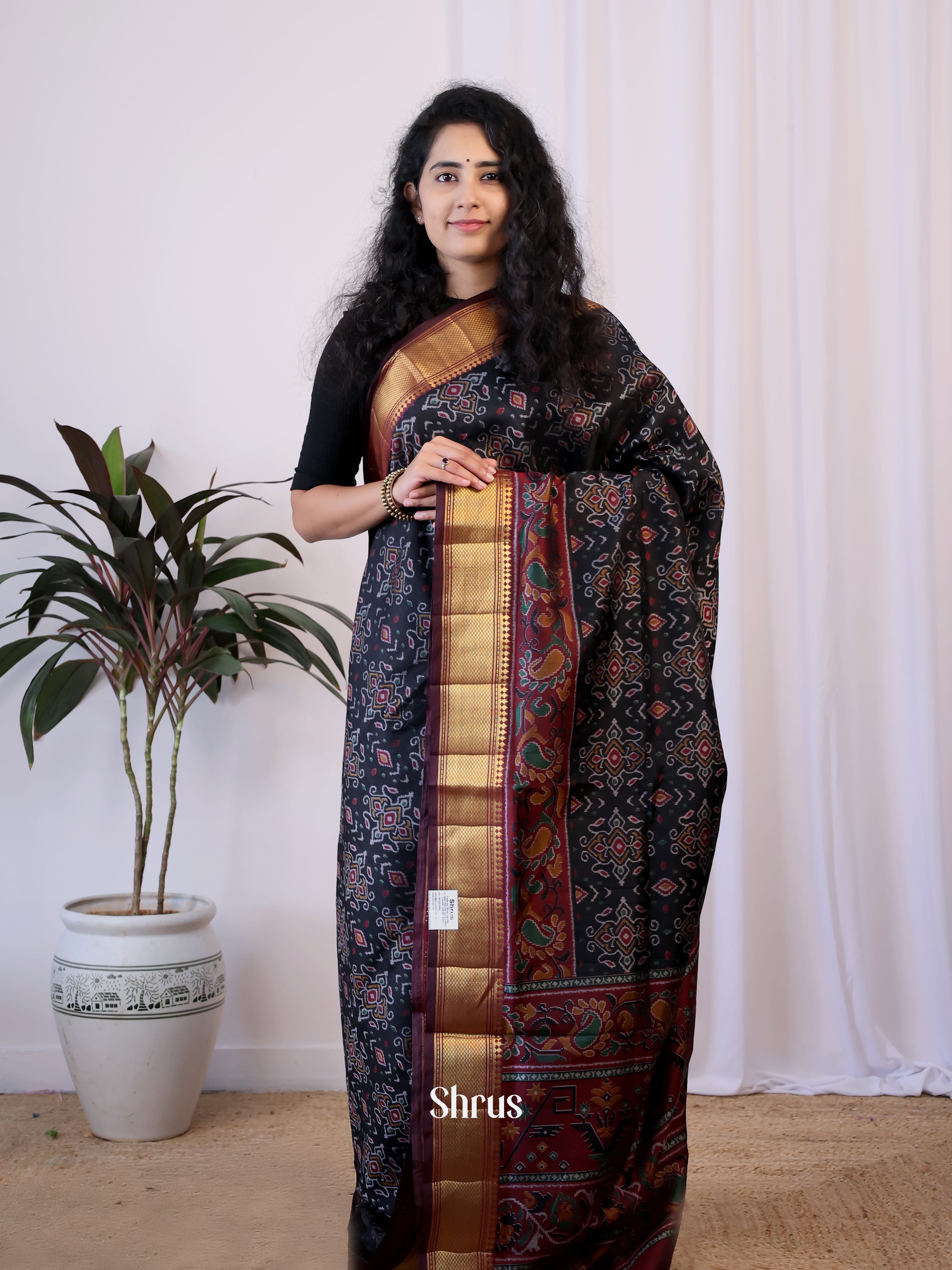 Black & Maroon- Semi Patola Saree