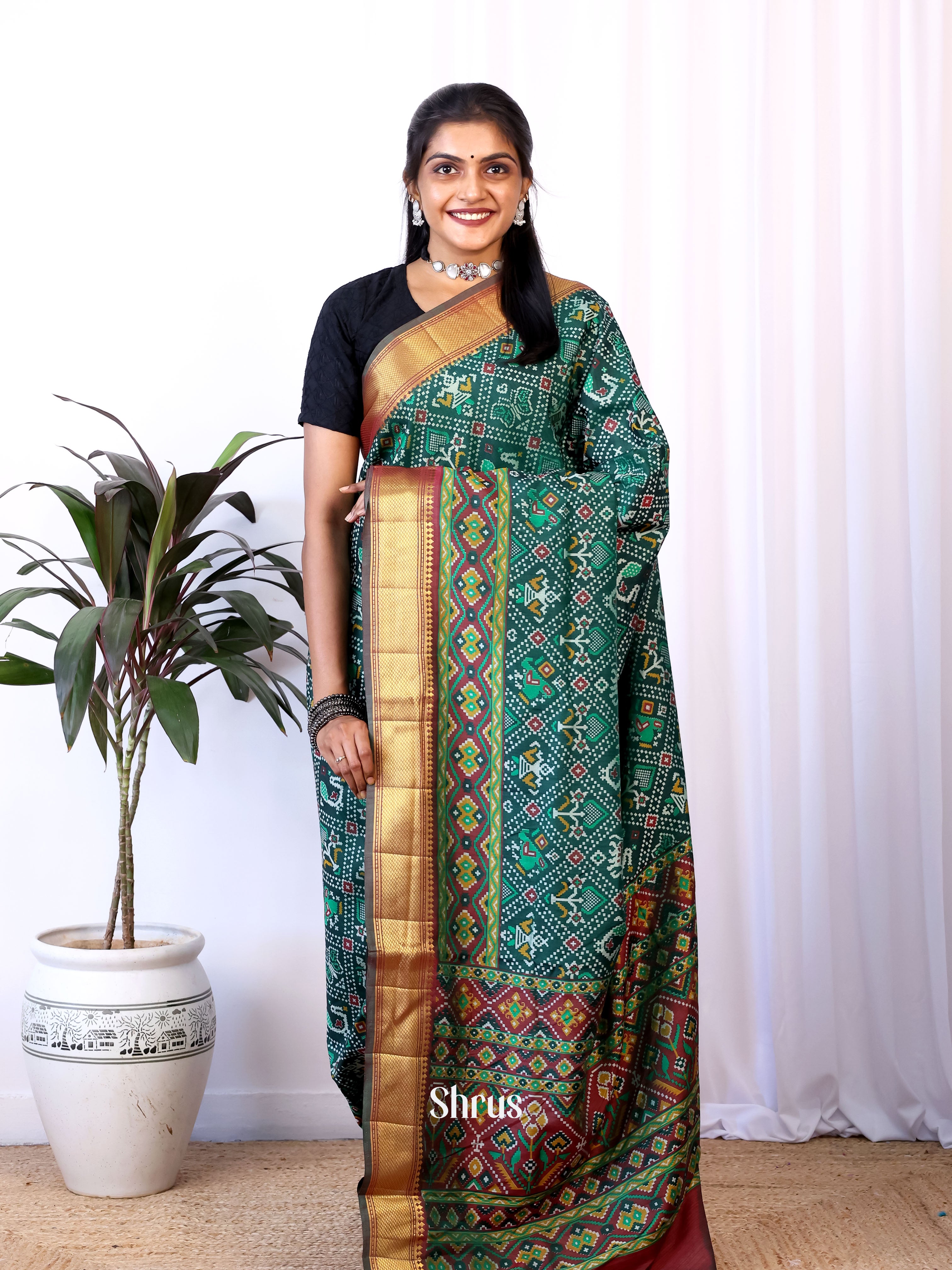 Green & Brown - Semi Patola Saree