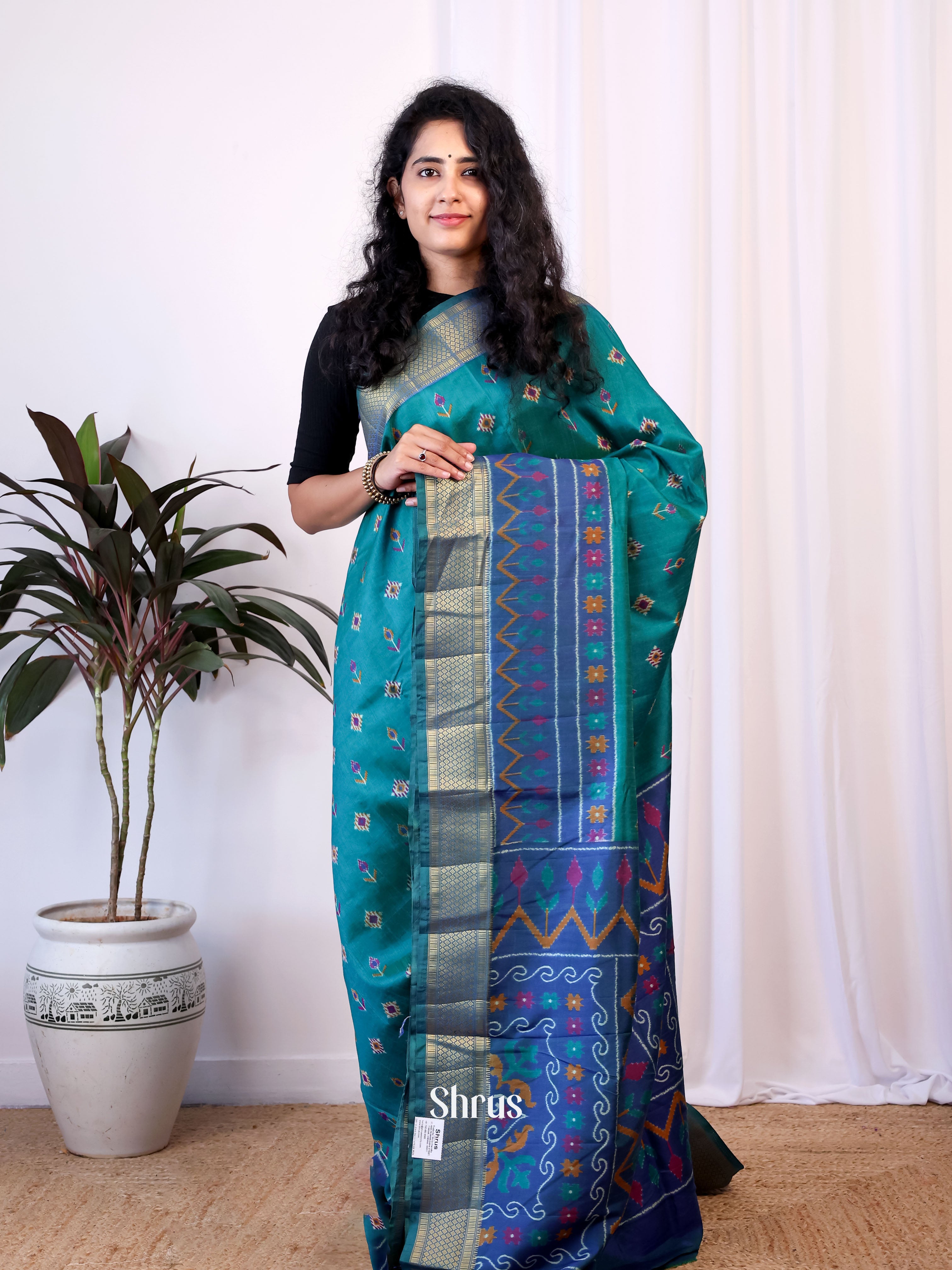 Teal & Blue - Semi Patola Saree