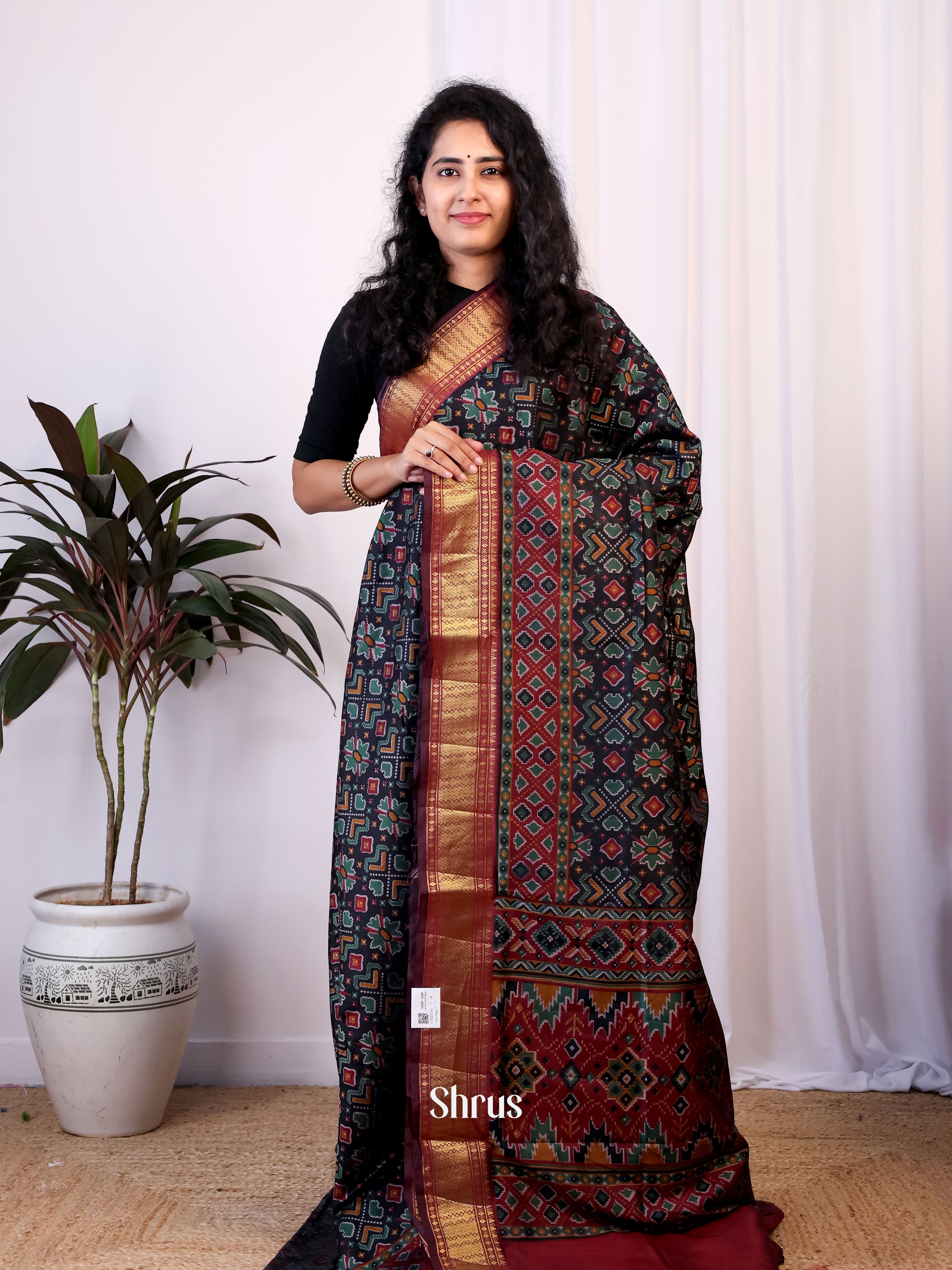 Black & Maroon - Semi Patola Saree