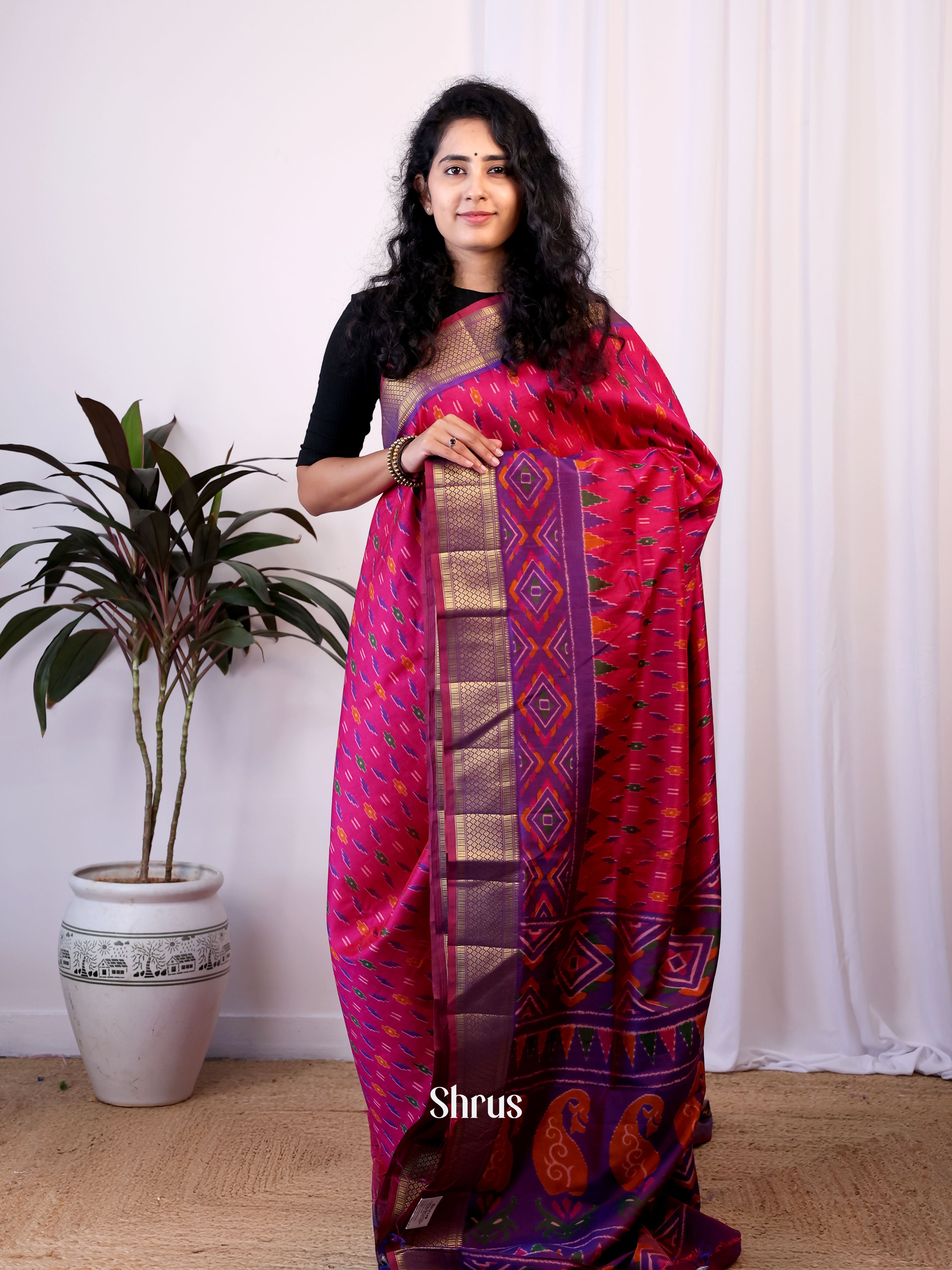 Pink & Violet - Semi Patola Saree