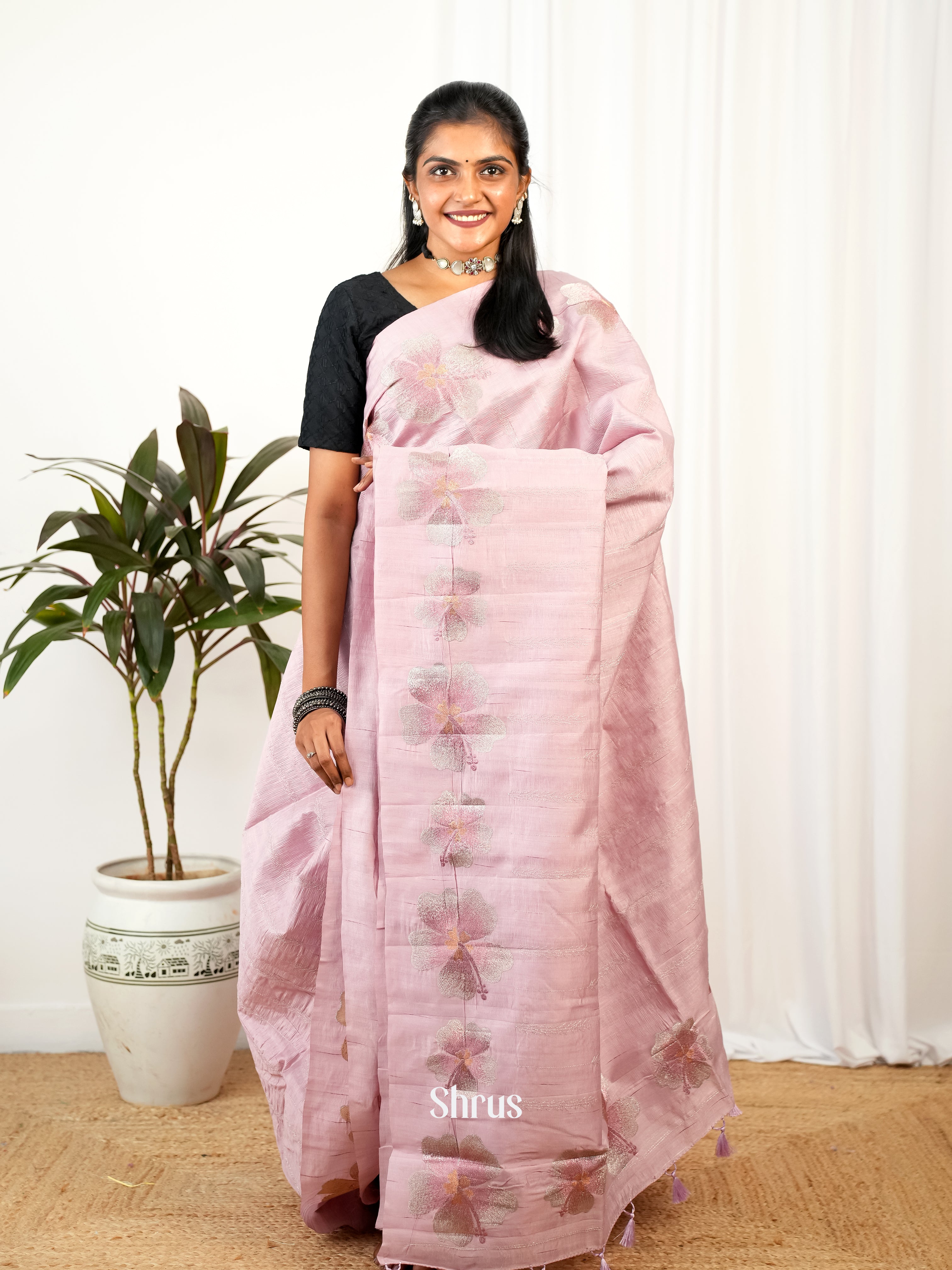 Pink - Semi Rawsilk Saree