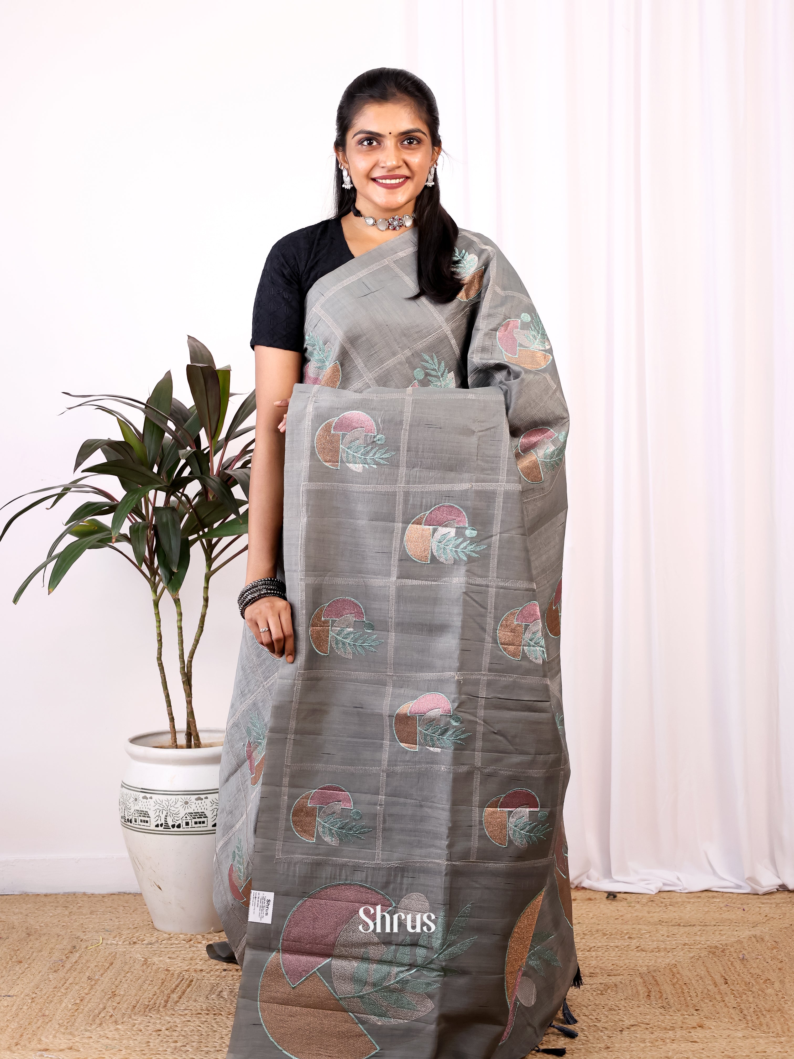 Grey - Semi Rawsilk Saree