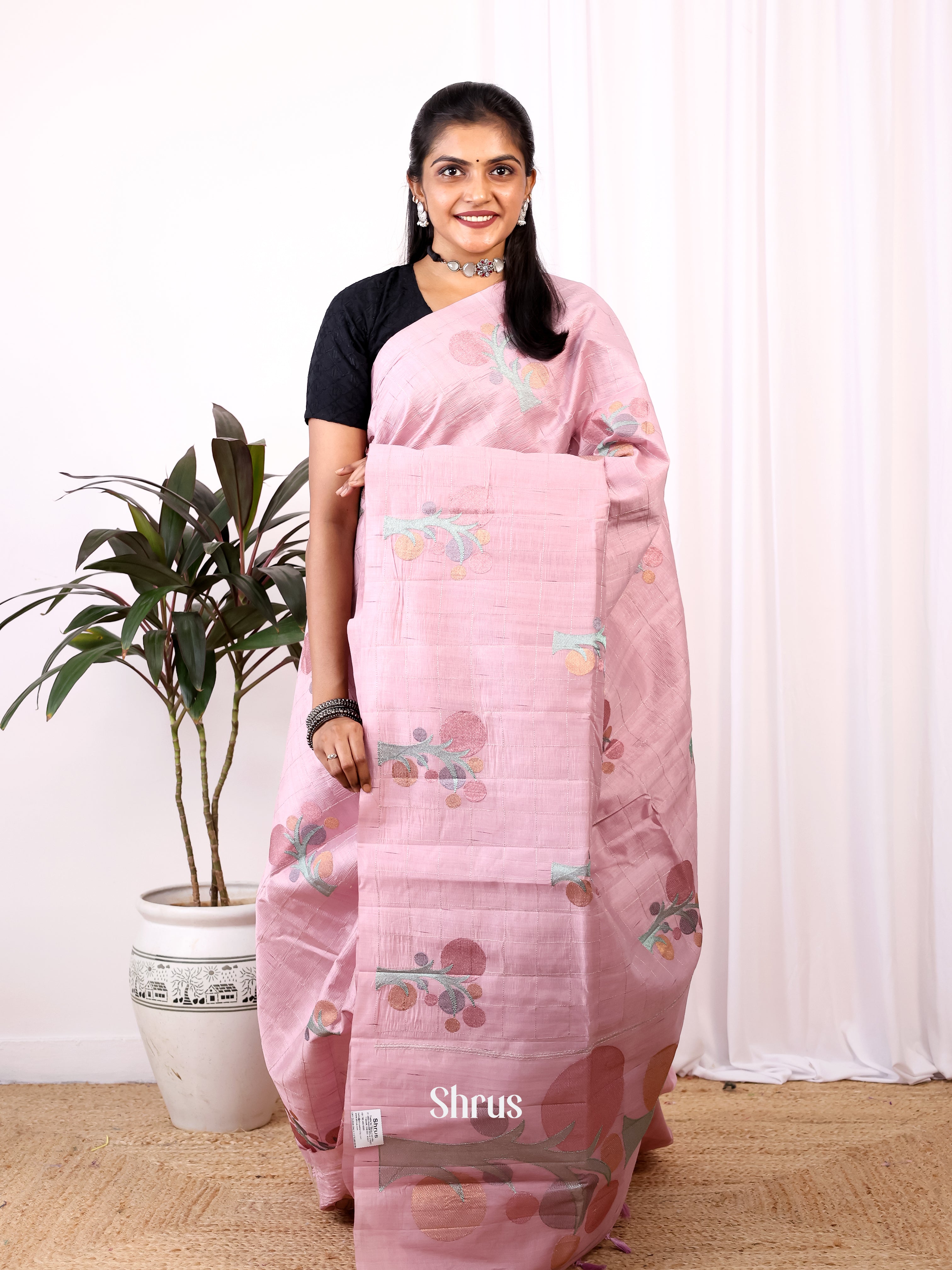 Pink - Semi Rawsilk Saree