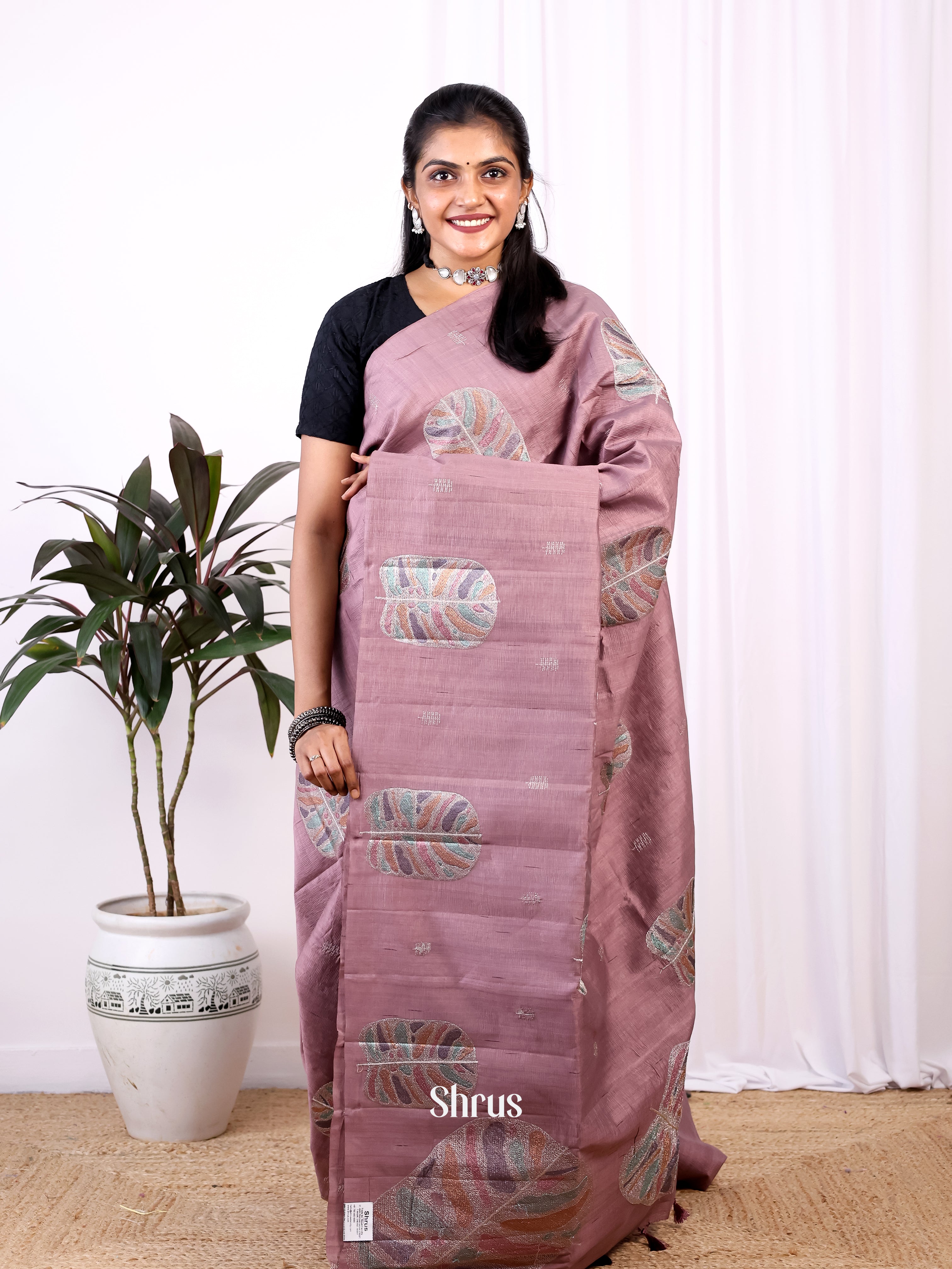 Pastel Brown - Semi Rawsilk Saree