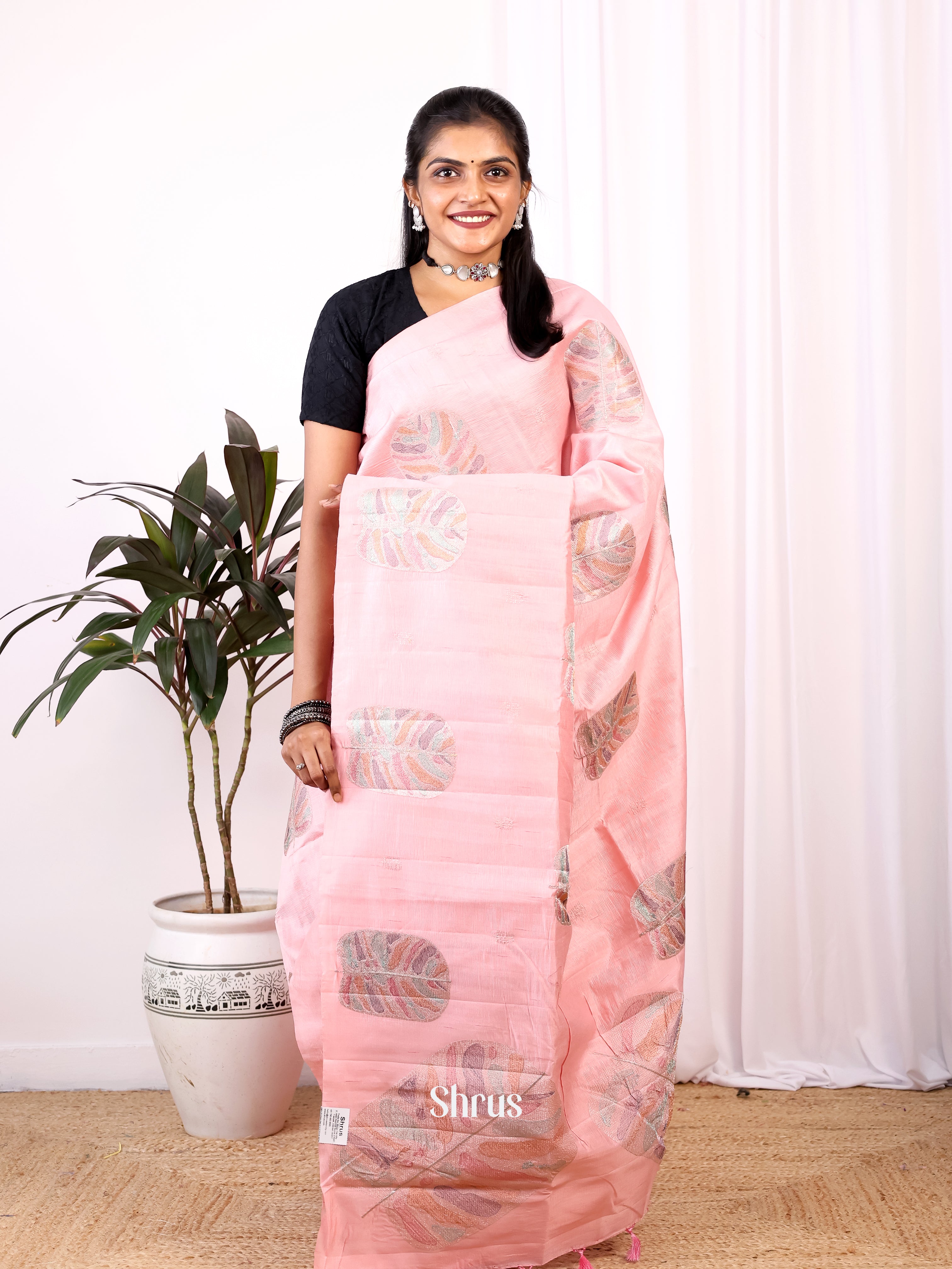 Pink - Semi Rawsilk Saree