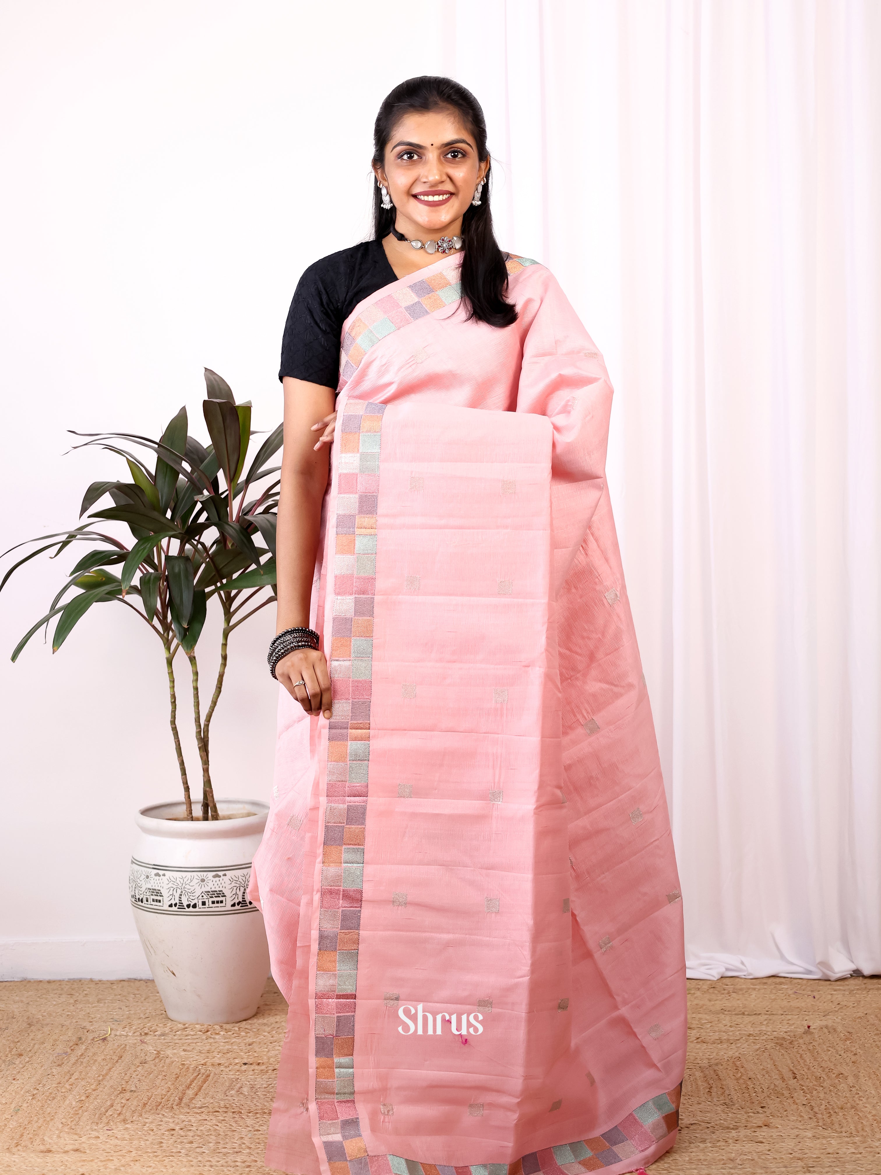 Pink - Semi Rawsilk Saree