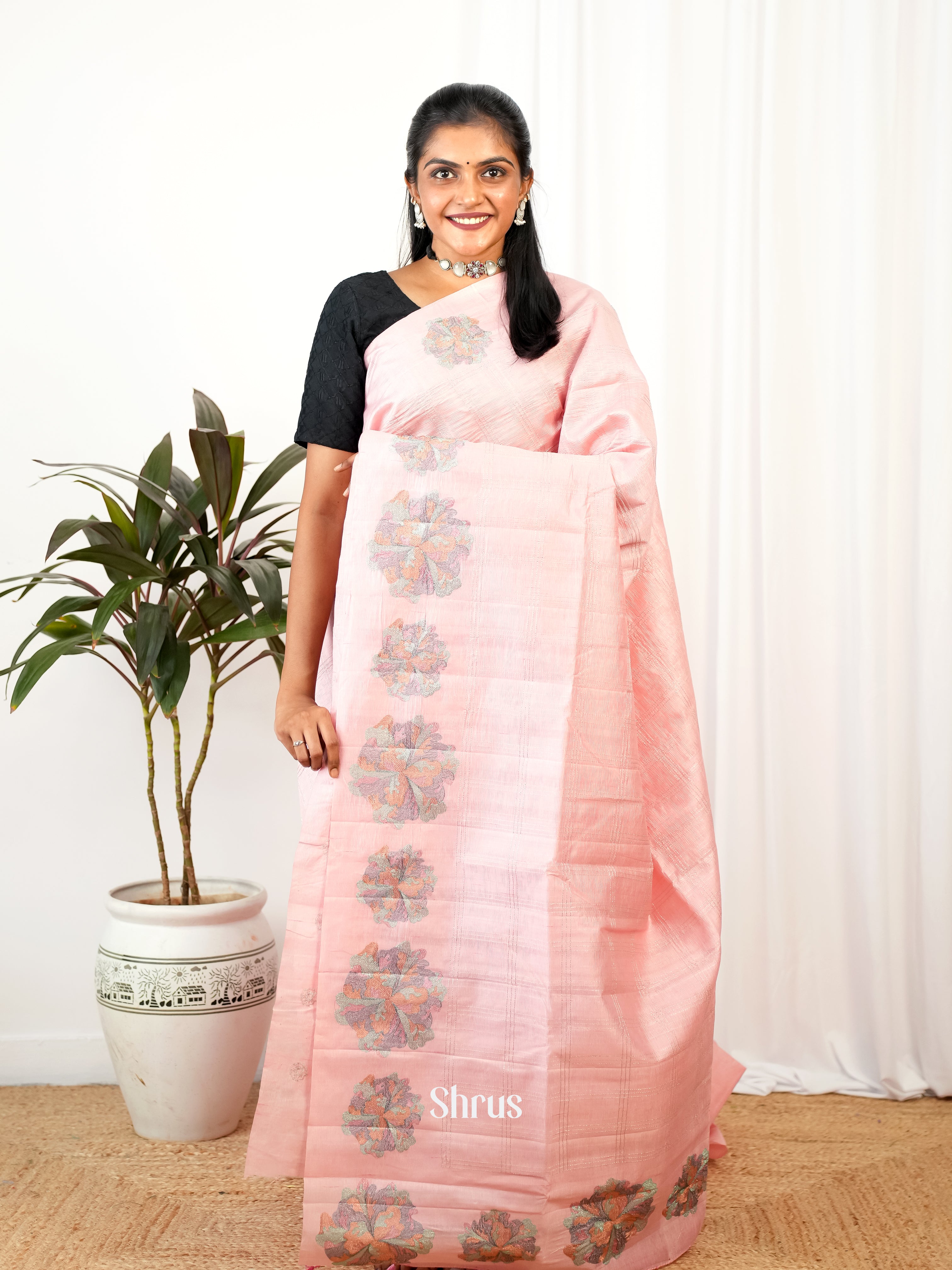 Pink - Semi Rawsilk Saree