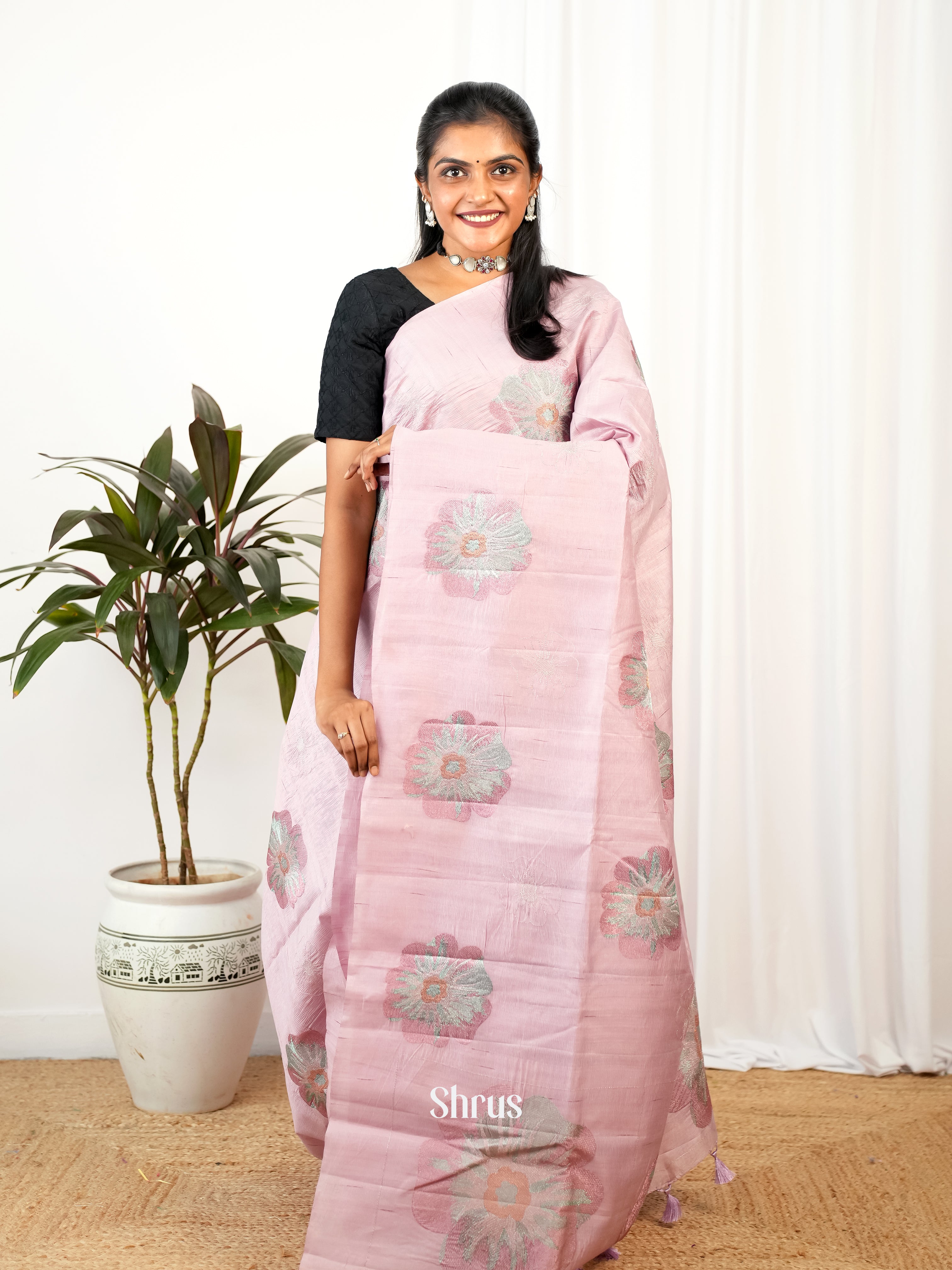 Pink - Semi Rawsilk Saree