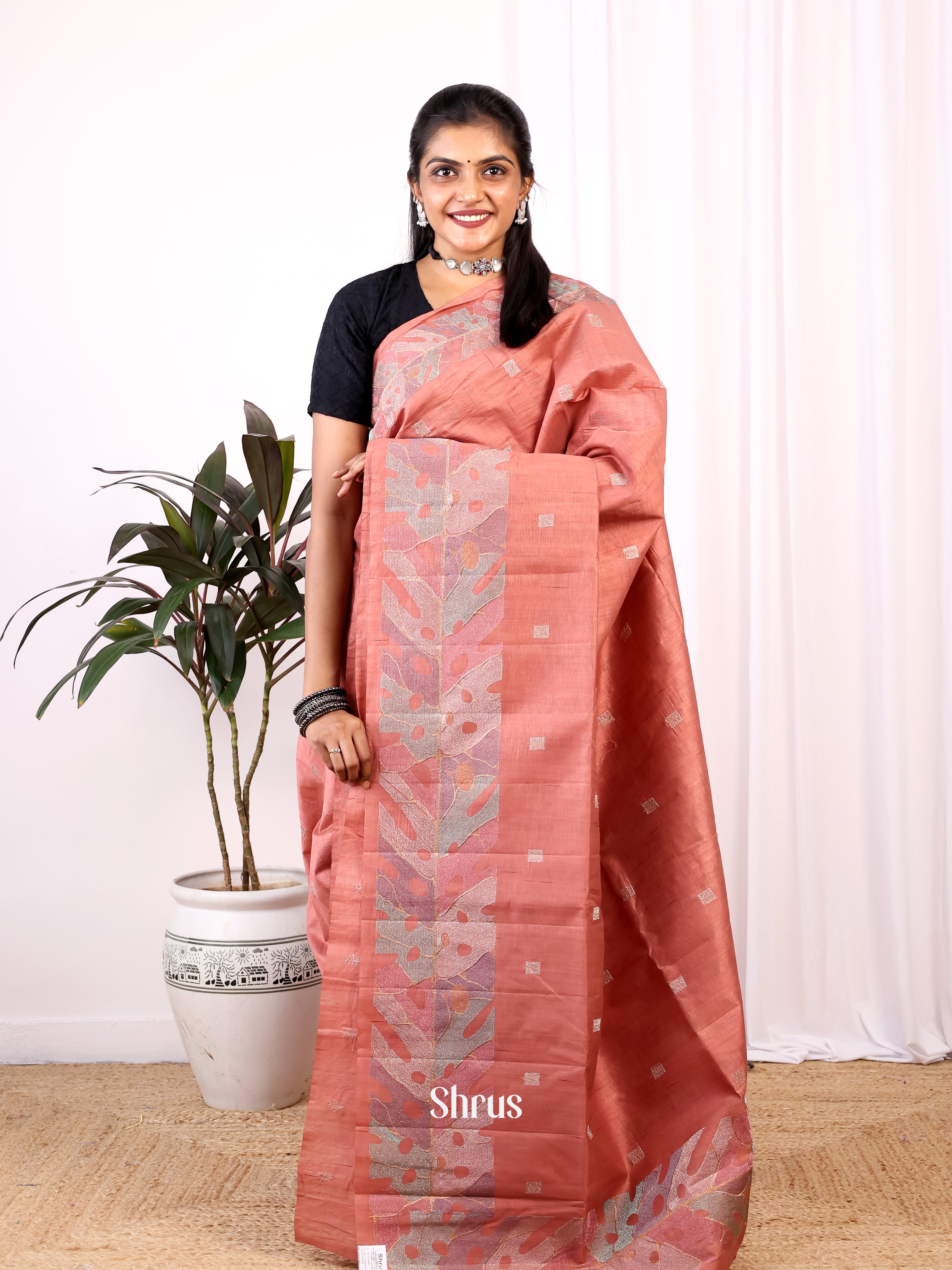 Brown - Semi Rawsilk Saree