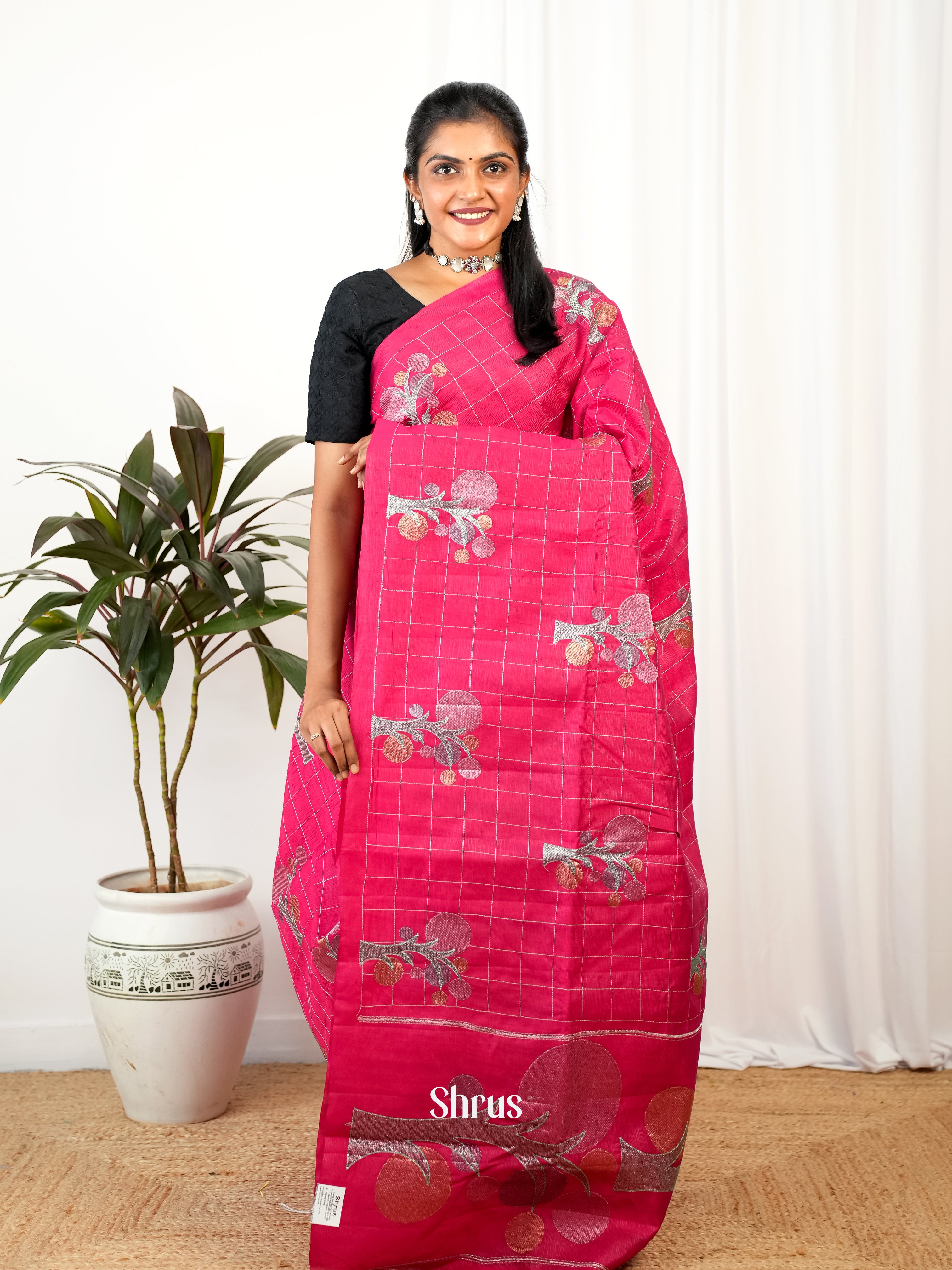 Pink - Semi Rawsilk Saree