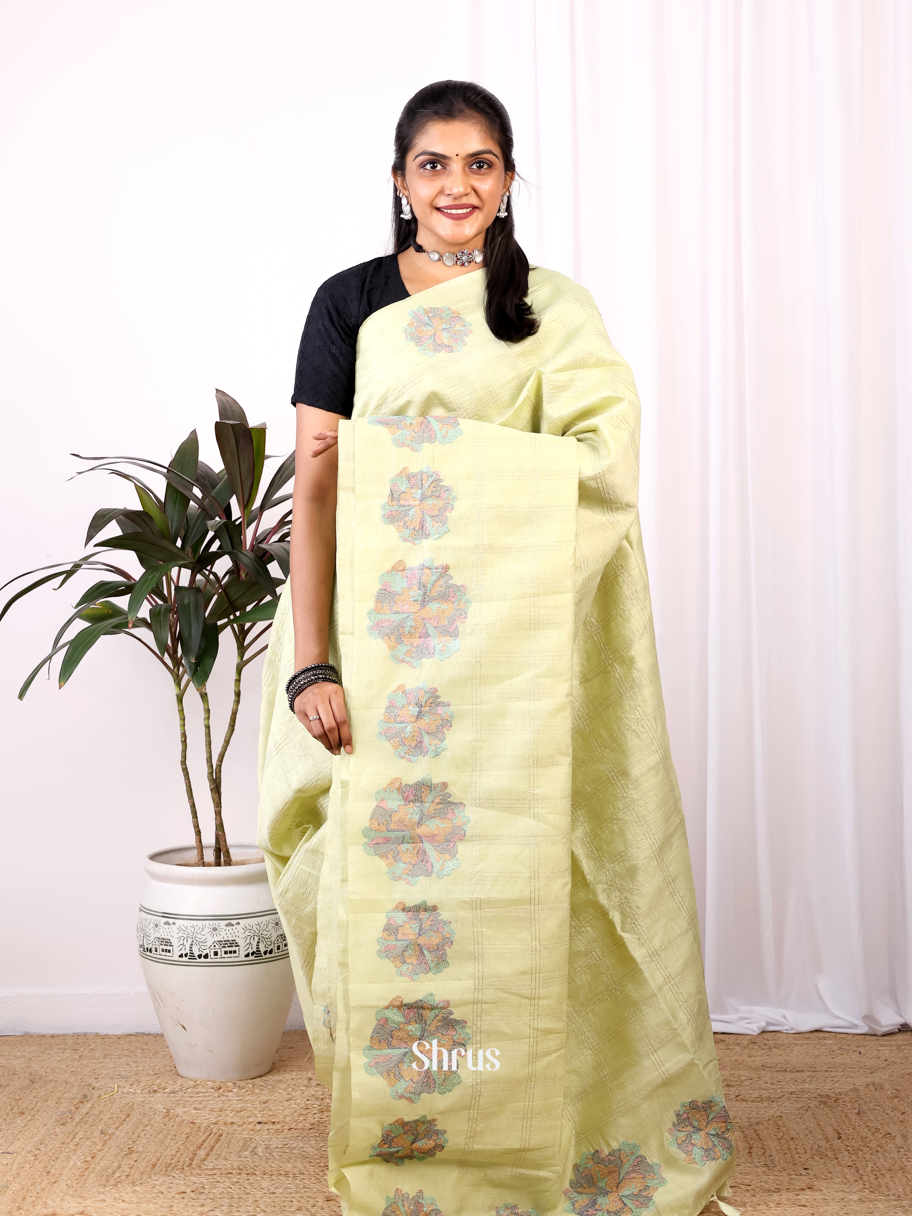 Pastel green - Semi Rawsilk Saree