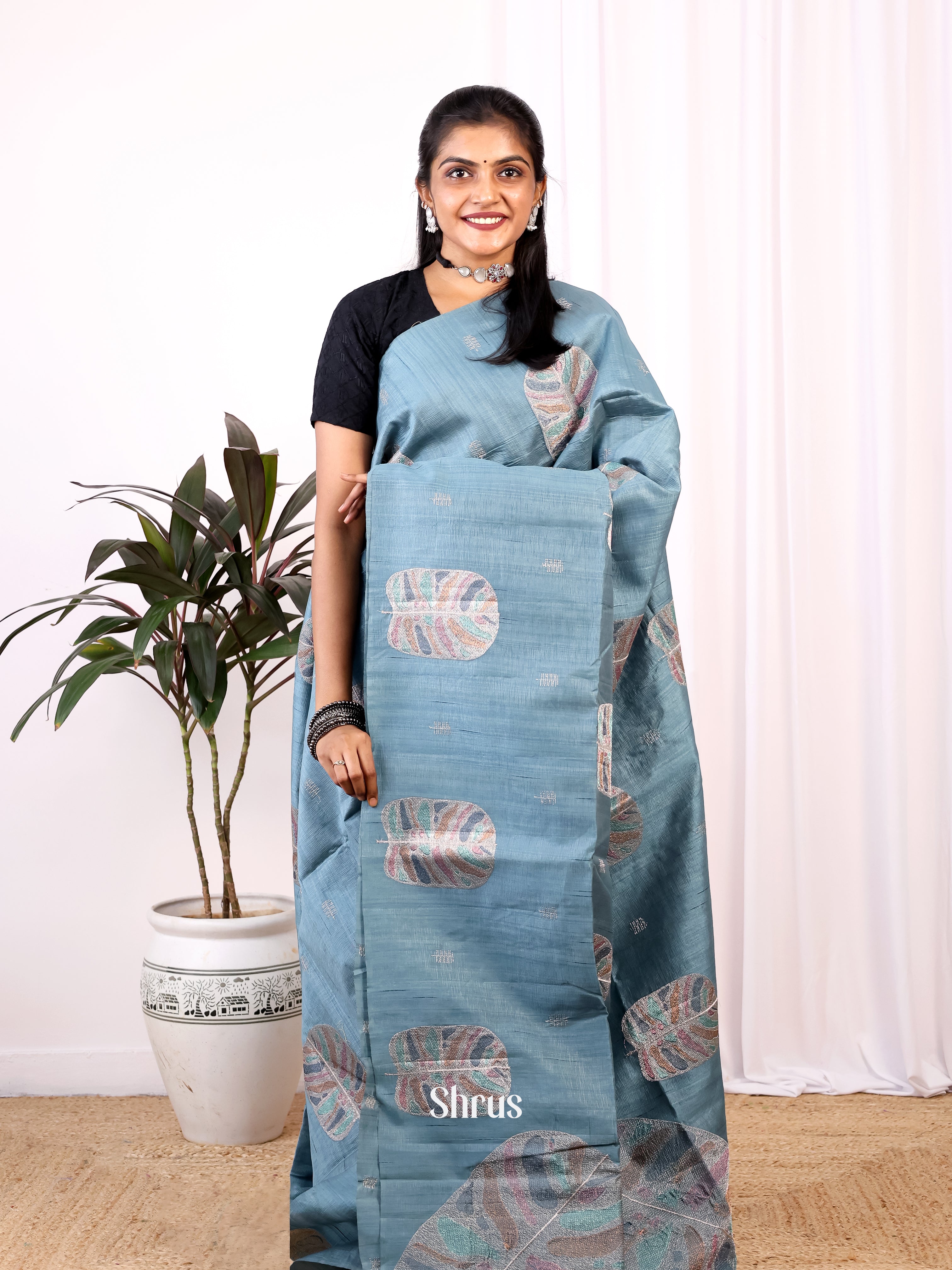 Grey  - Semi Rawsilk Saree