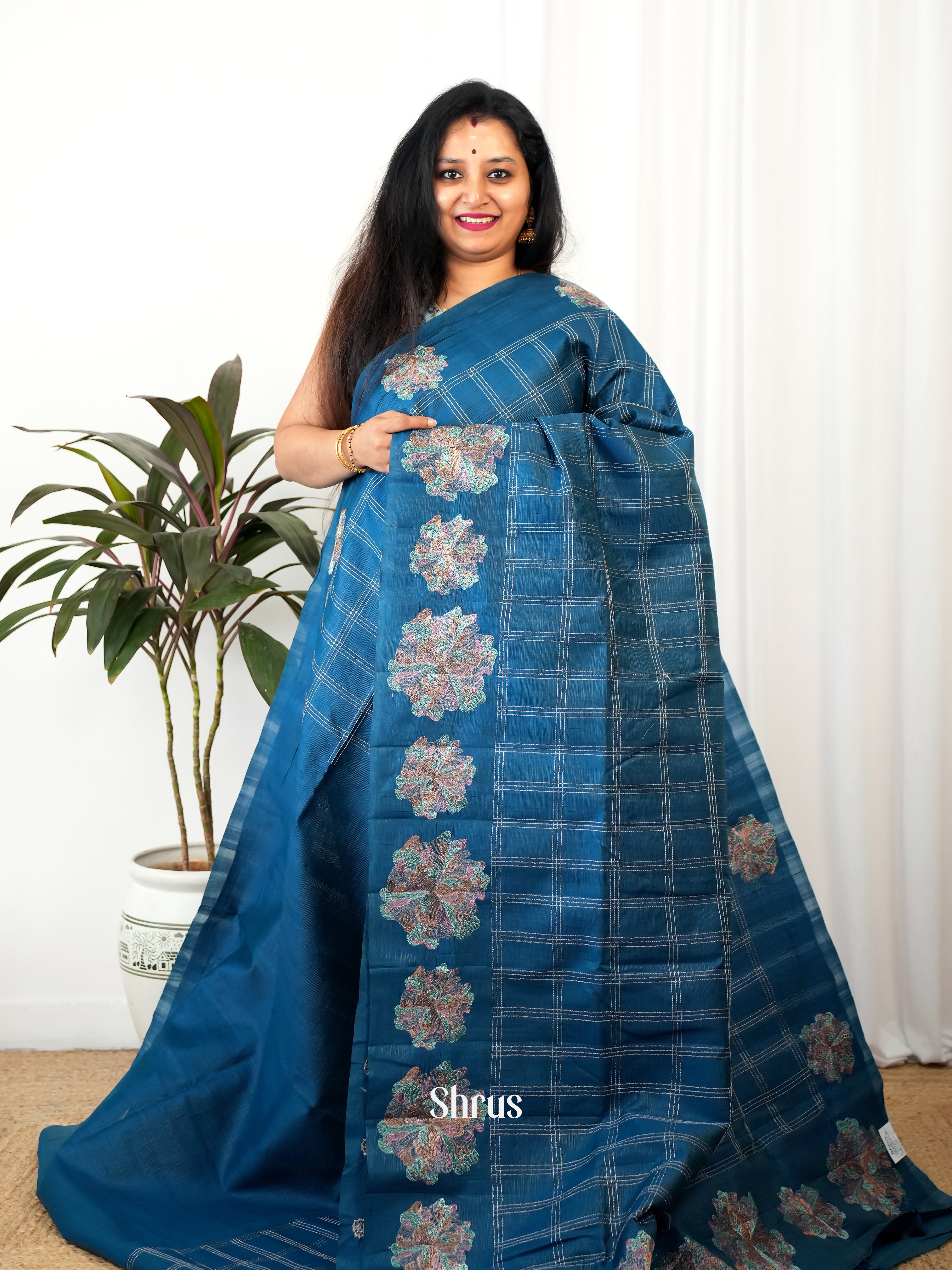 Blue - Semi Rawsilk Saree