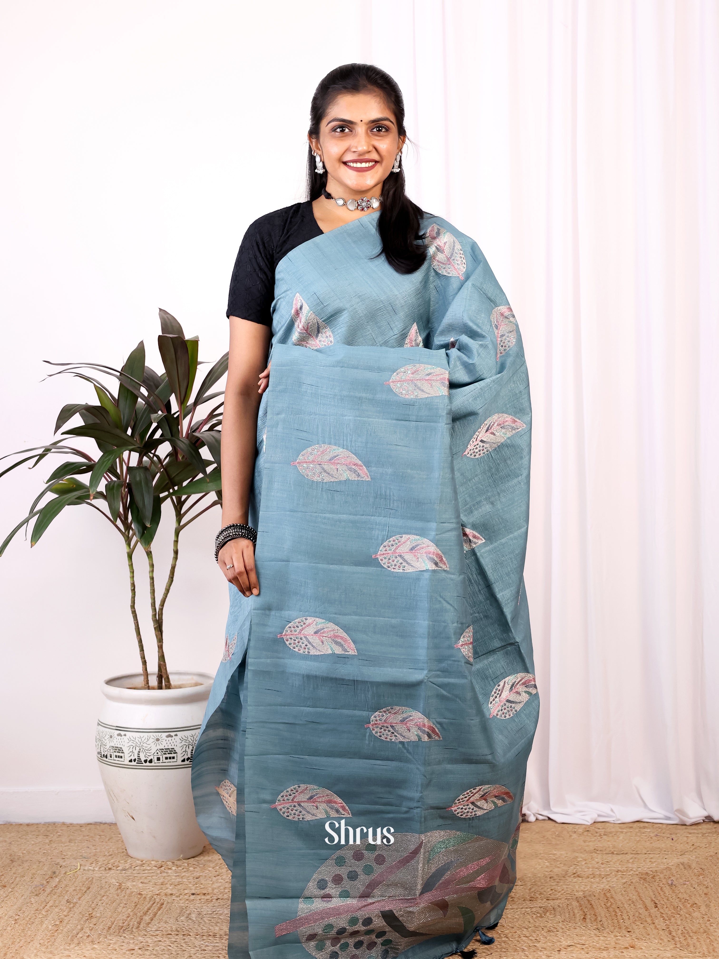 Grey  - Semi Rawsilk Saree