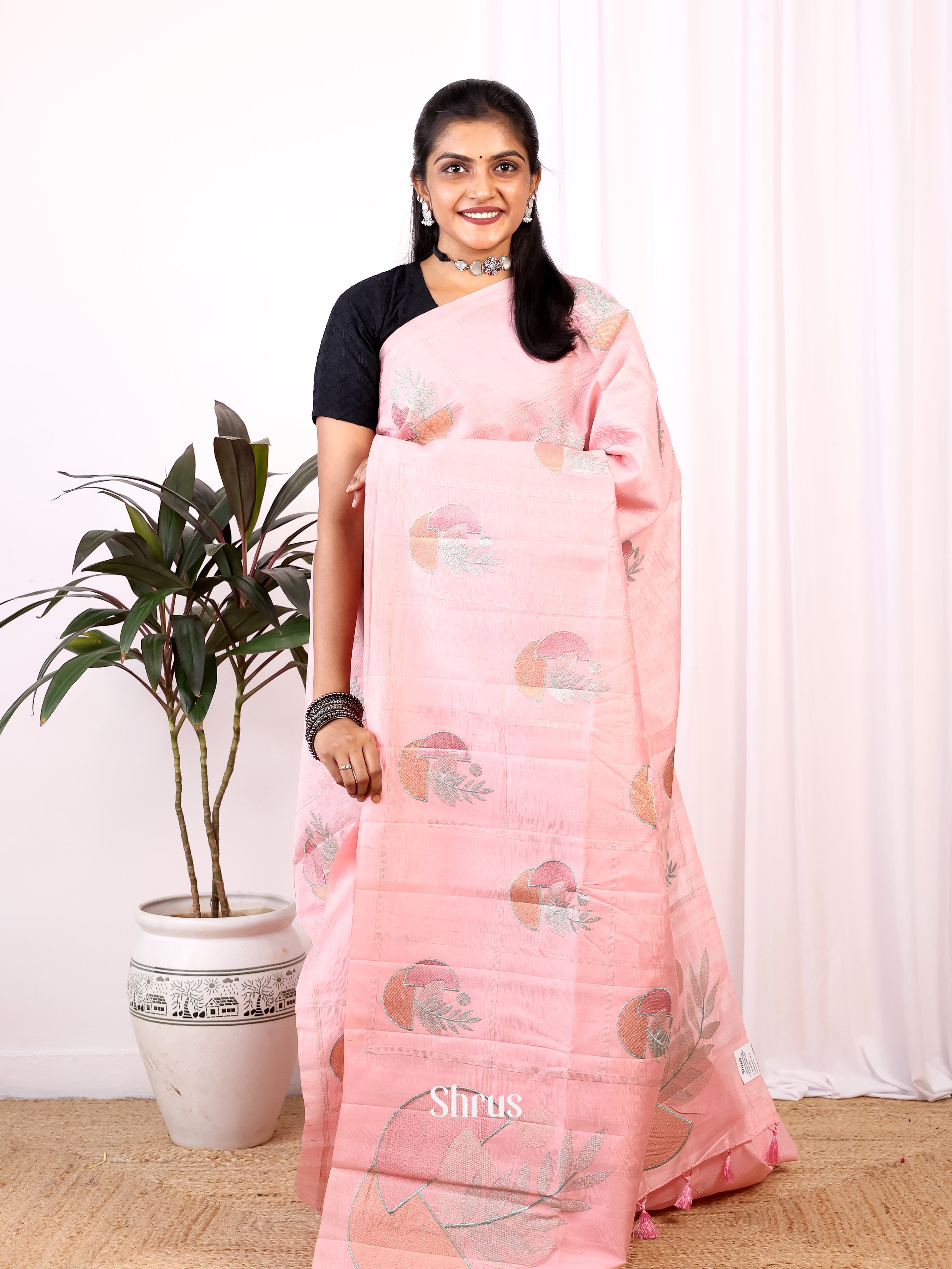 Pink - Semi Rawsilk Saree