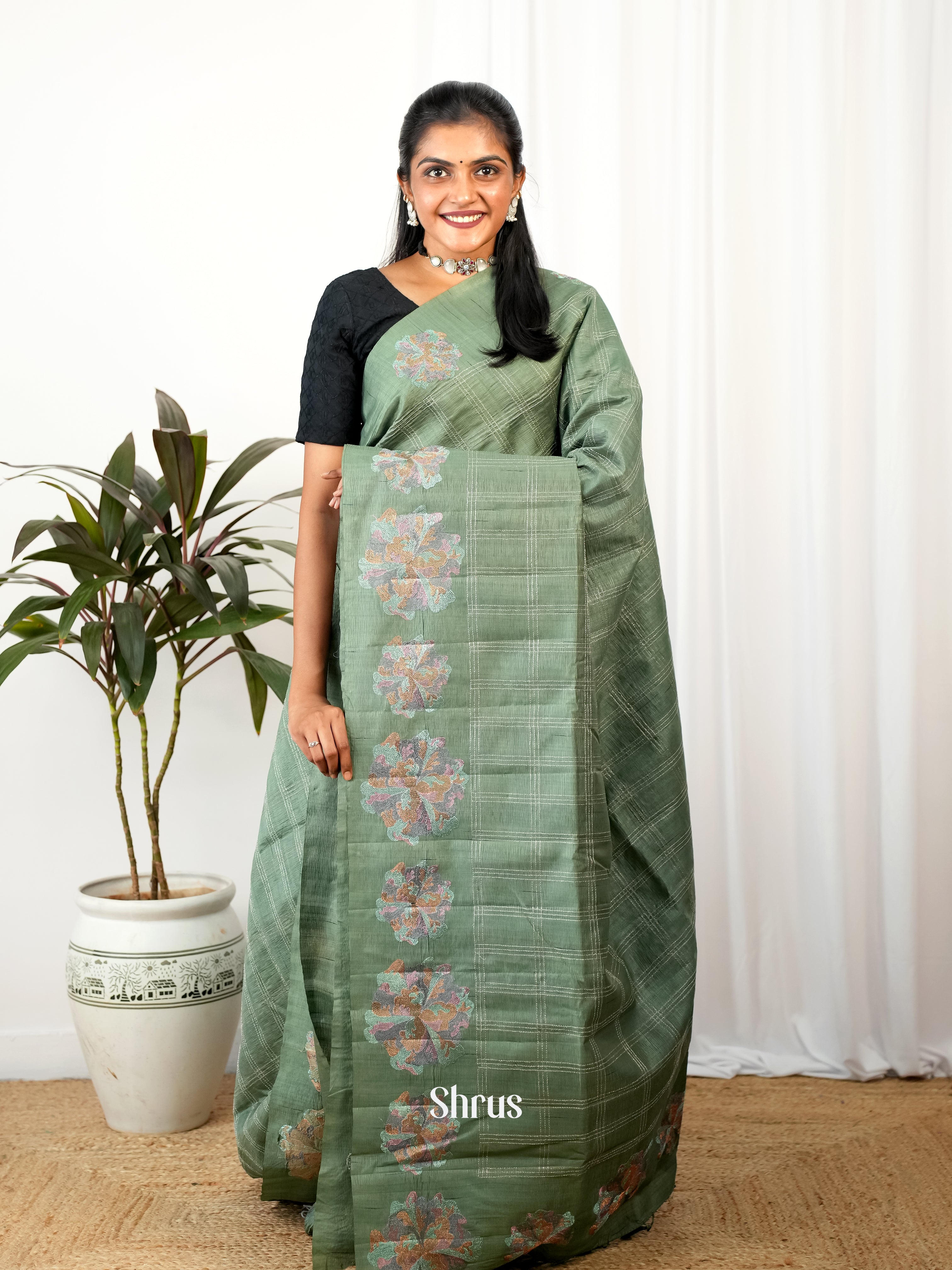 Green - Semi Rawsilk Saree