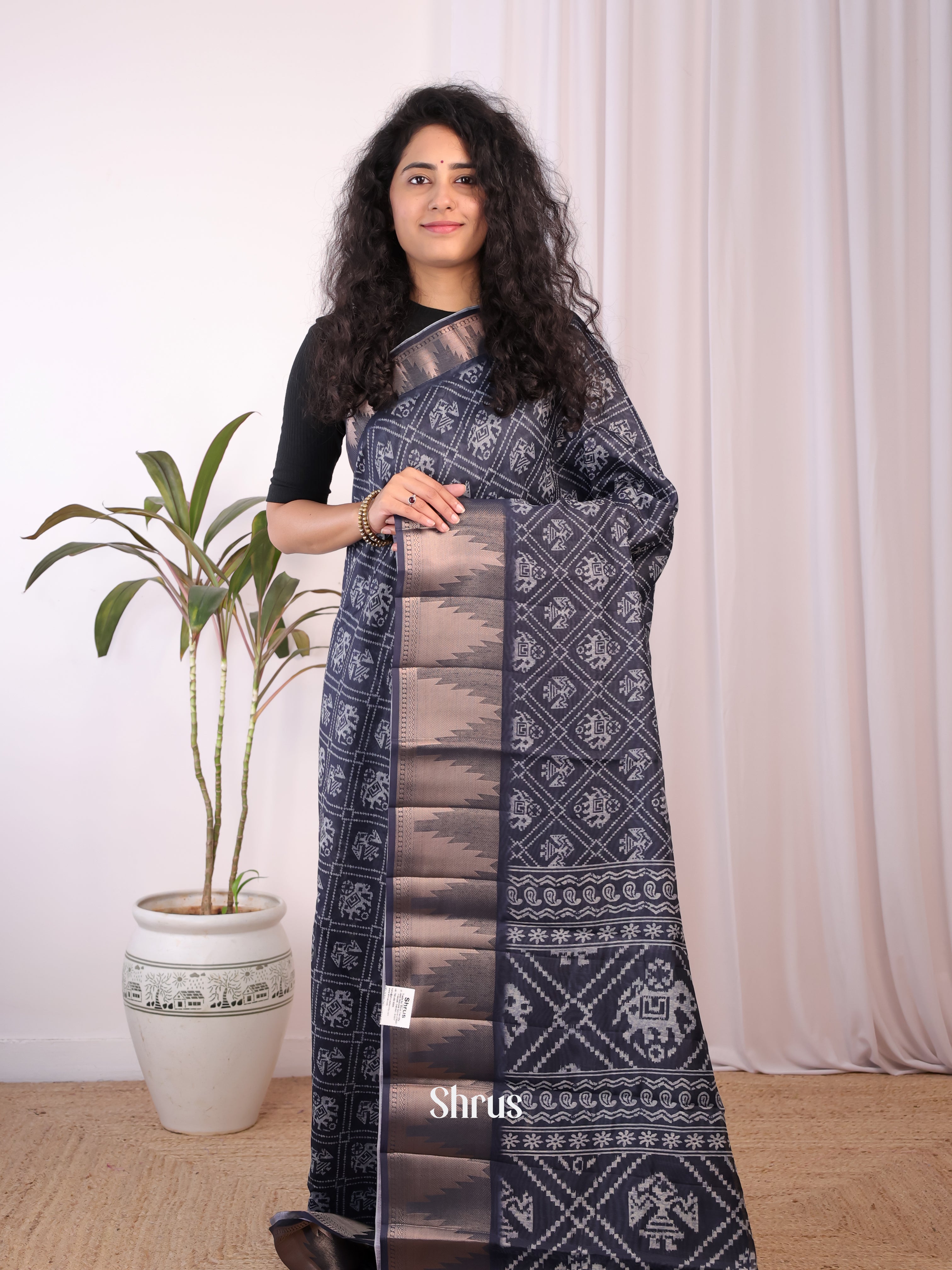 Elephant Grey - Semi Chanderi Saree