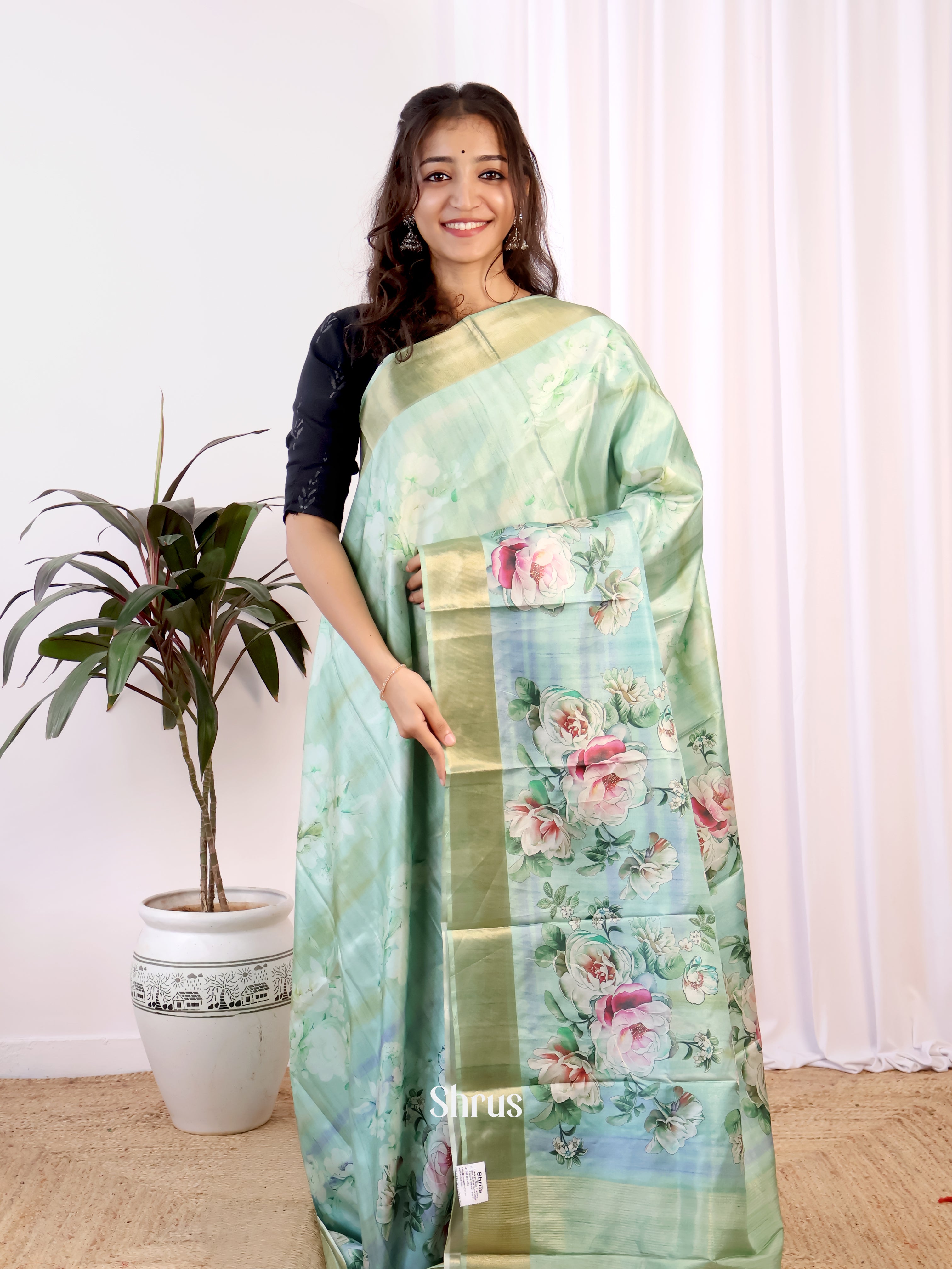 Green - Champa semitussar Saree - Shop on Shrus.com
