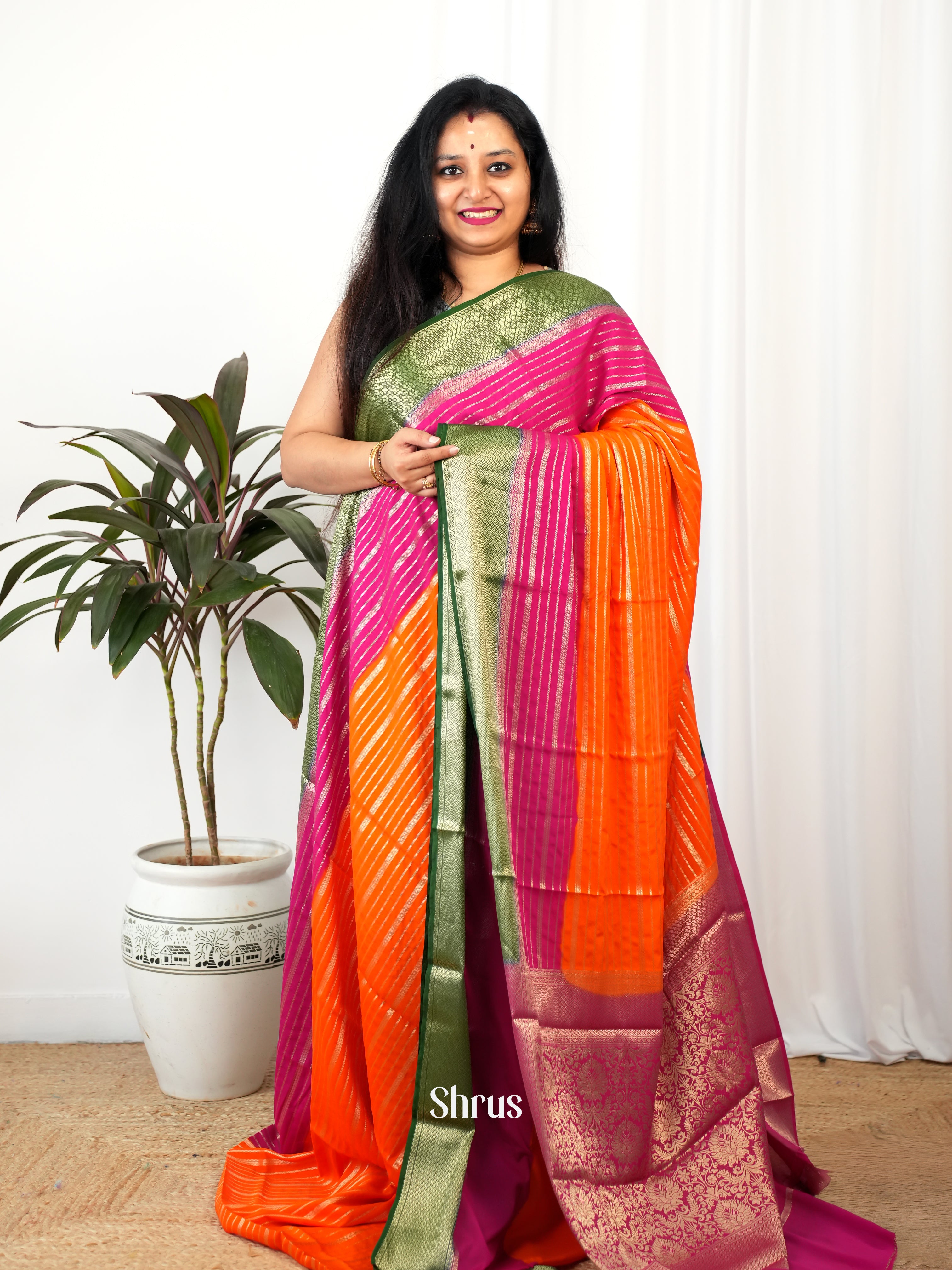 Orange & Pink - Mysoresilk-halfpure Saree